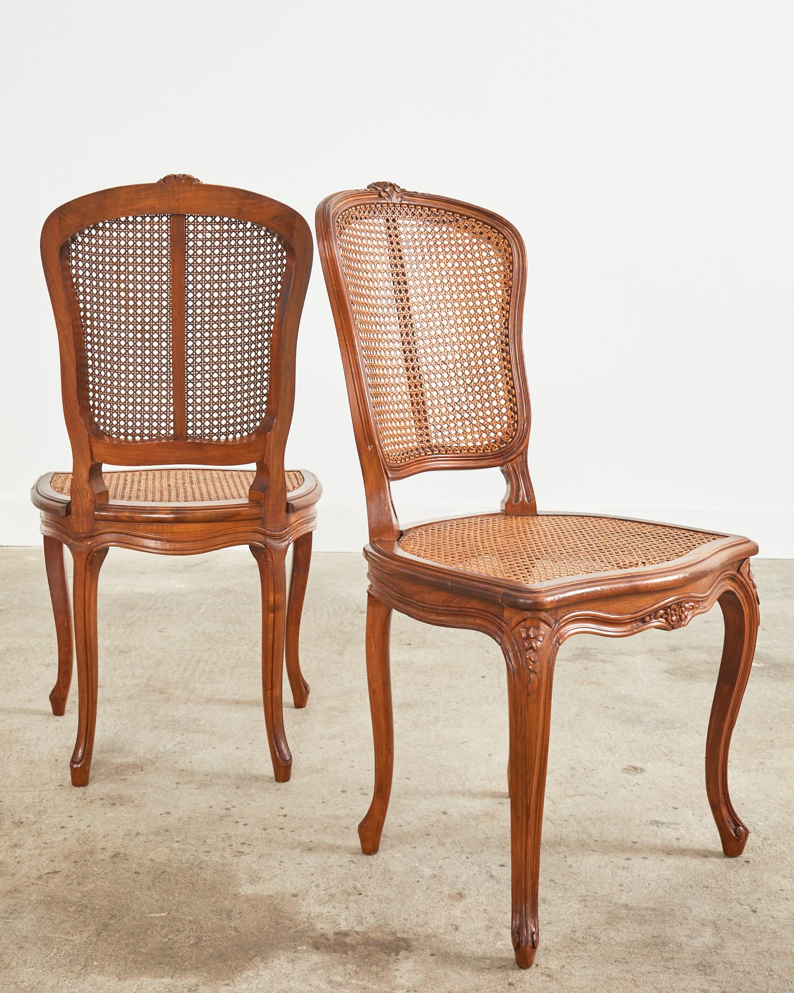 Set of Eight Louis XV Style Caned Walnut Dining Chairs For Sale 4
