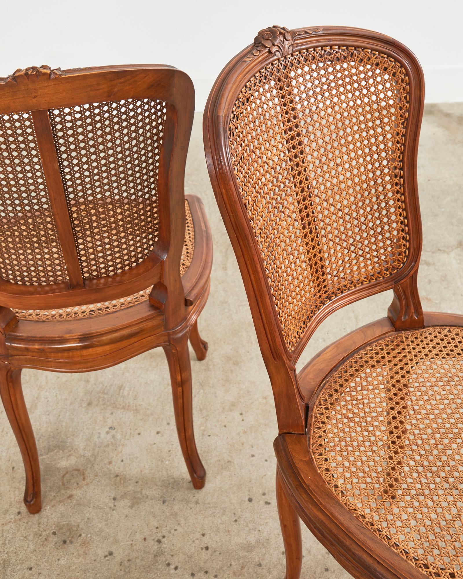 Set of Eight Louis XV Style Caned Walnut Dining Chairs For Sale 5