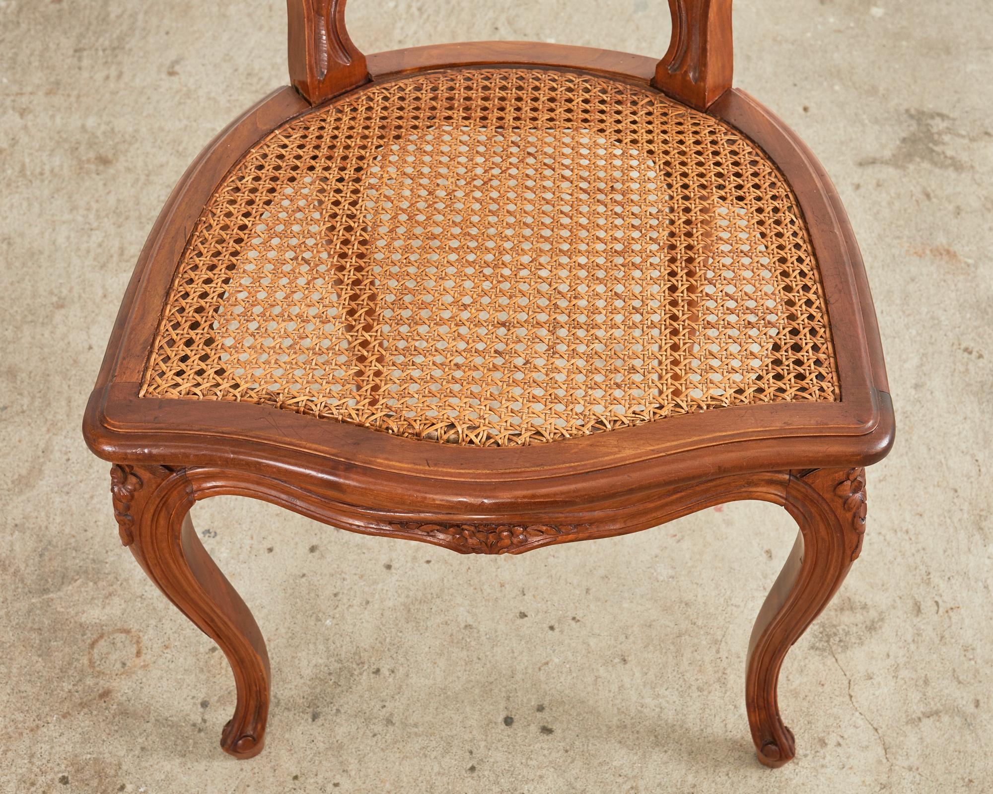 Set of Eight Louis XV Style Caned Walnut Dining Chairs For Sale 8