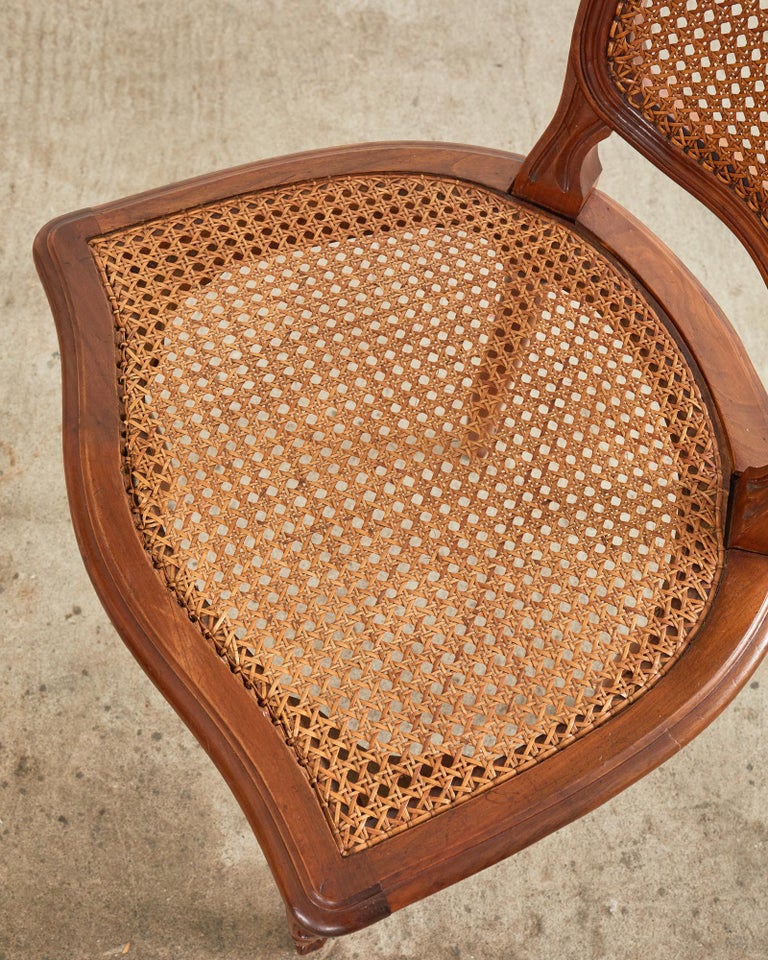 Set of Eight Louis XV Style Caned Walnut Dining Chairs For Sale at 1stDibs