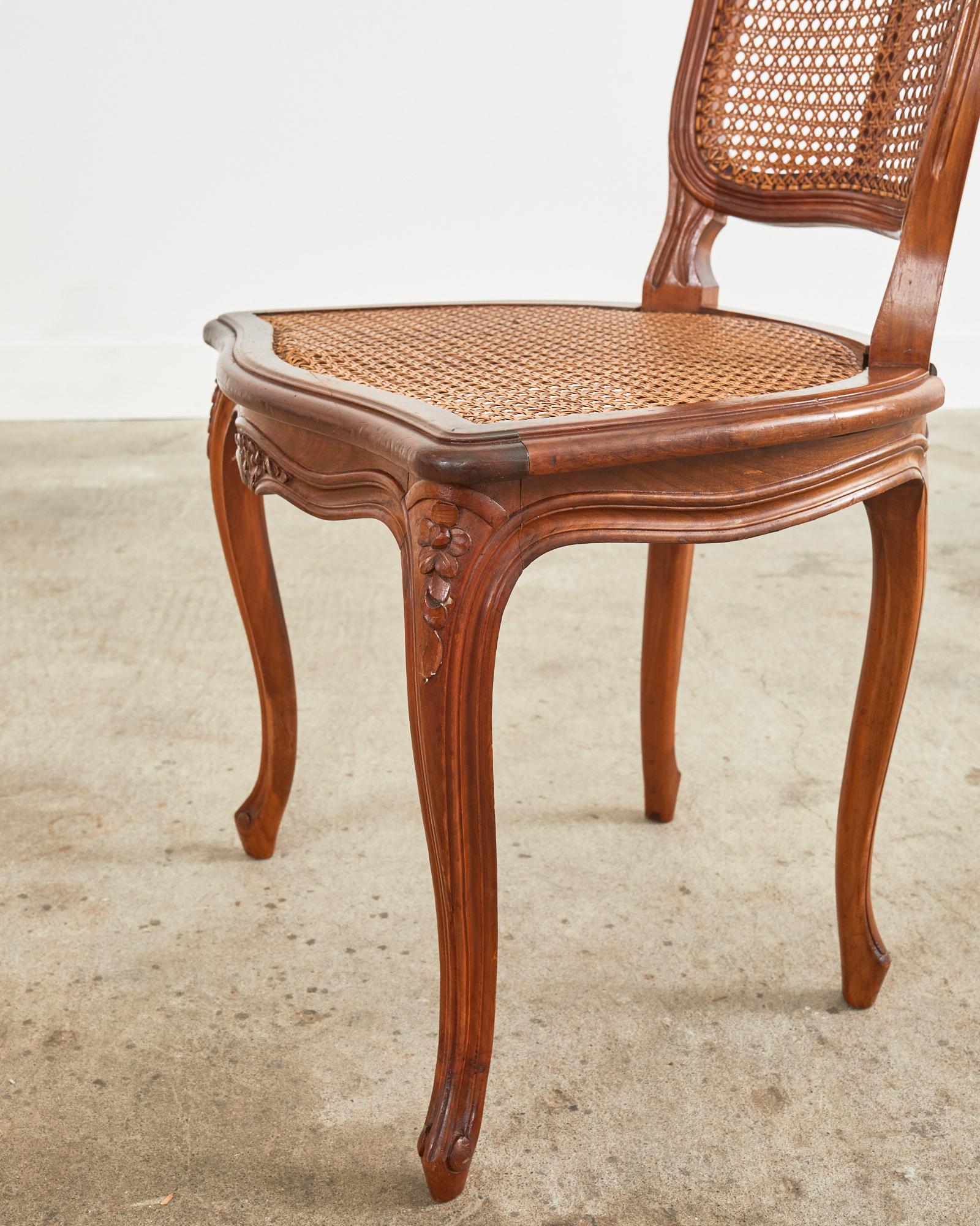 Set of Eight Louis XV Style Caned Walnut Dining Chairs For Sale 11