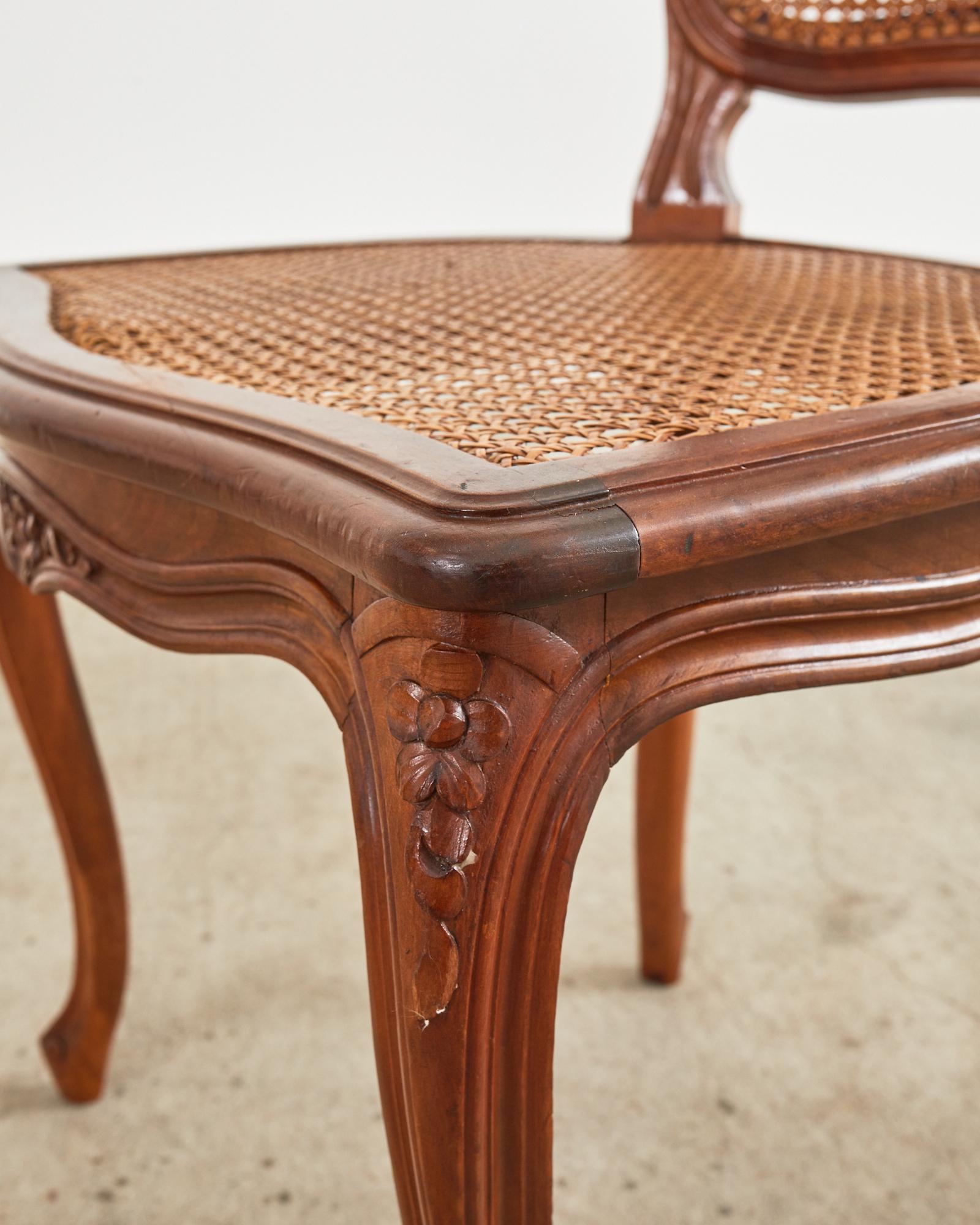 Set of Eight Louis XV Style Caned Walnut Dining Chairs For Sale 12