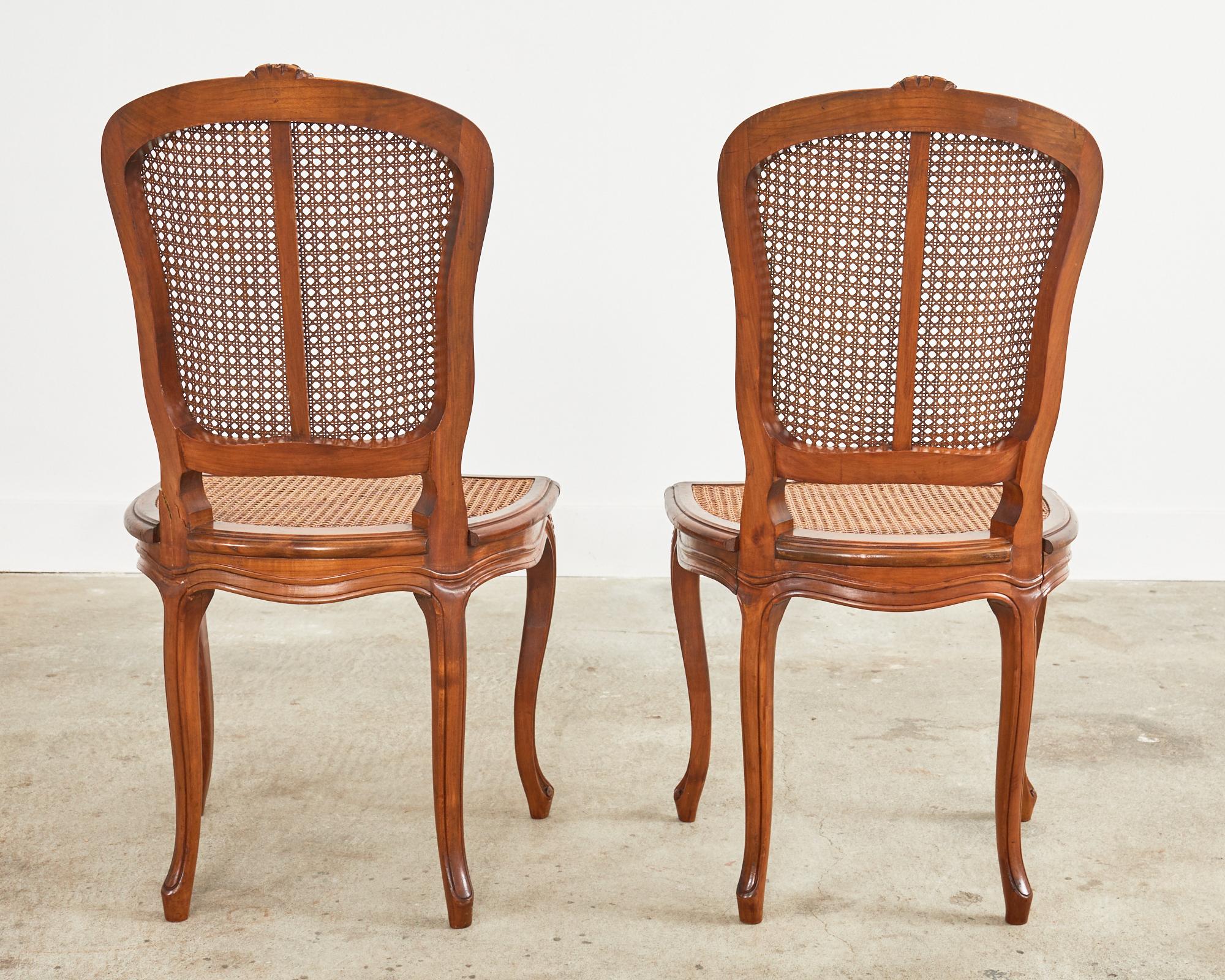 Set of Eight Louis XV Style Caned Walnut Dining Chairs For Sale 14