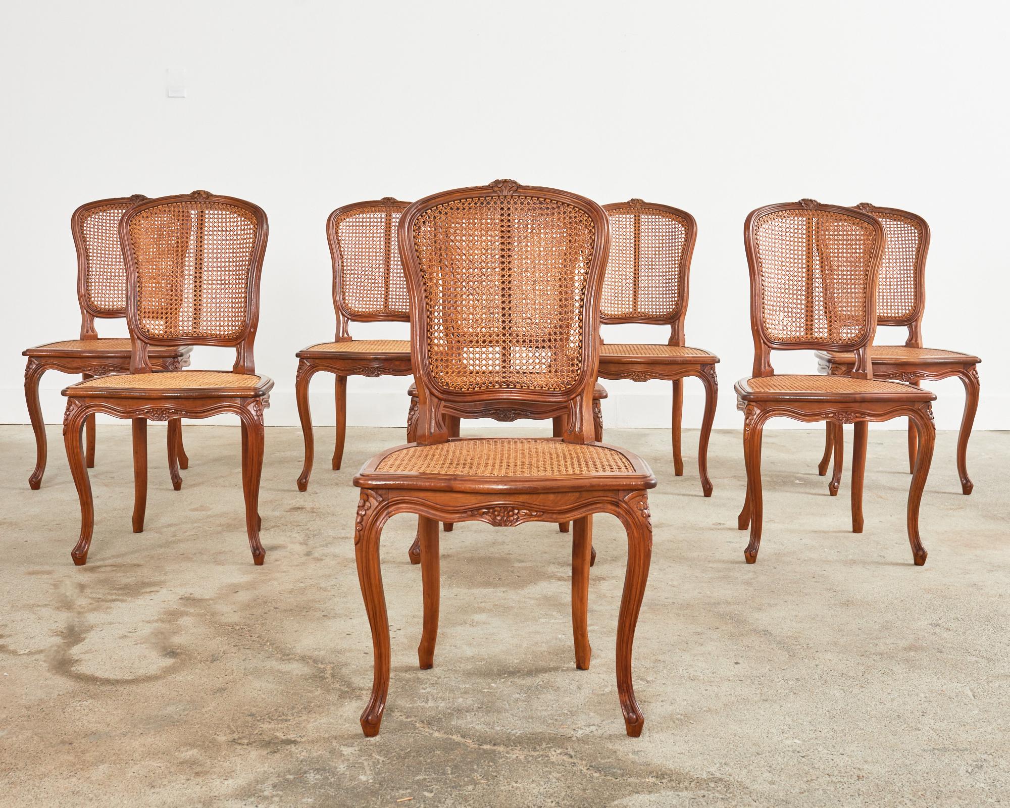 French Set of Eight Louis XV Style Caned Walnut Dining Chairs For Sale