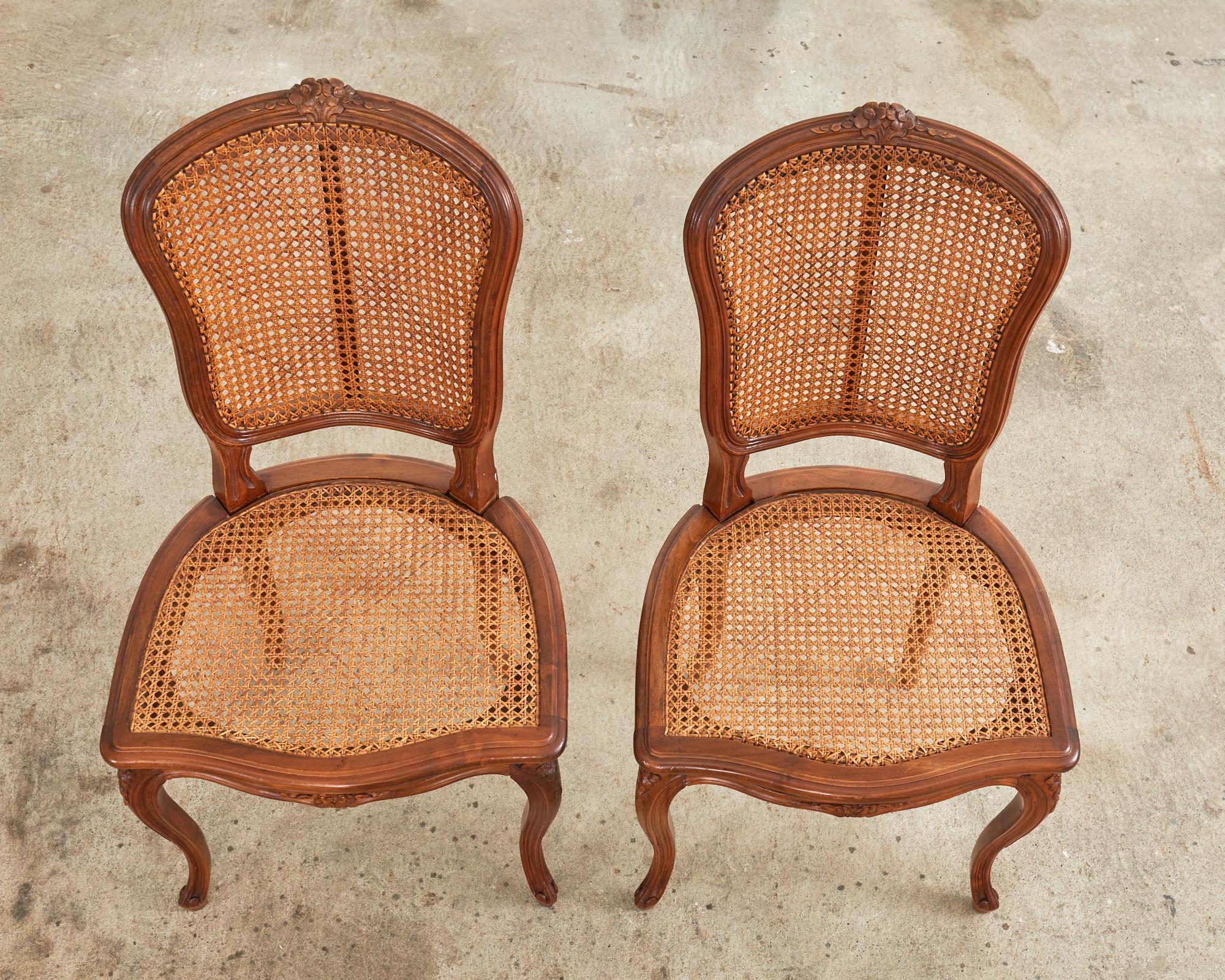 19th Century Set of Eight Louis XV Style Caned Walnut Dining Chairs For Sale