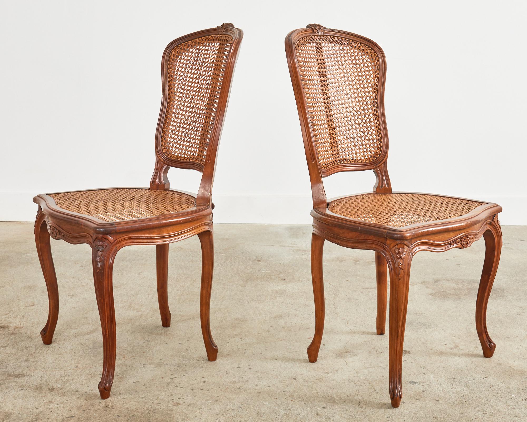 Set of Eight Louis XV Style Caned Walnut Dining Chairs For Sale 1