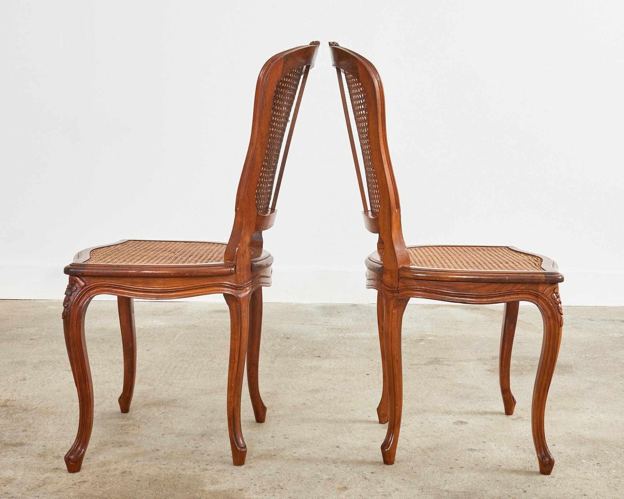 Set of Eight Louis XV Style Caned Walnut Dining Chairs For Sale 2
