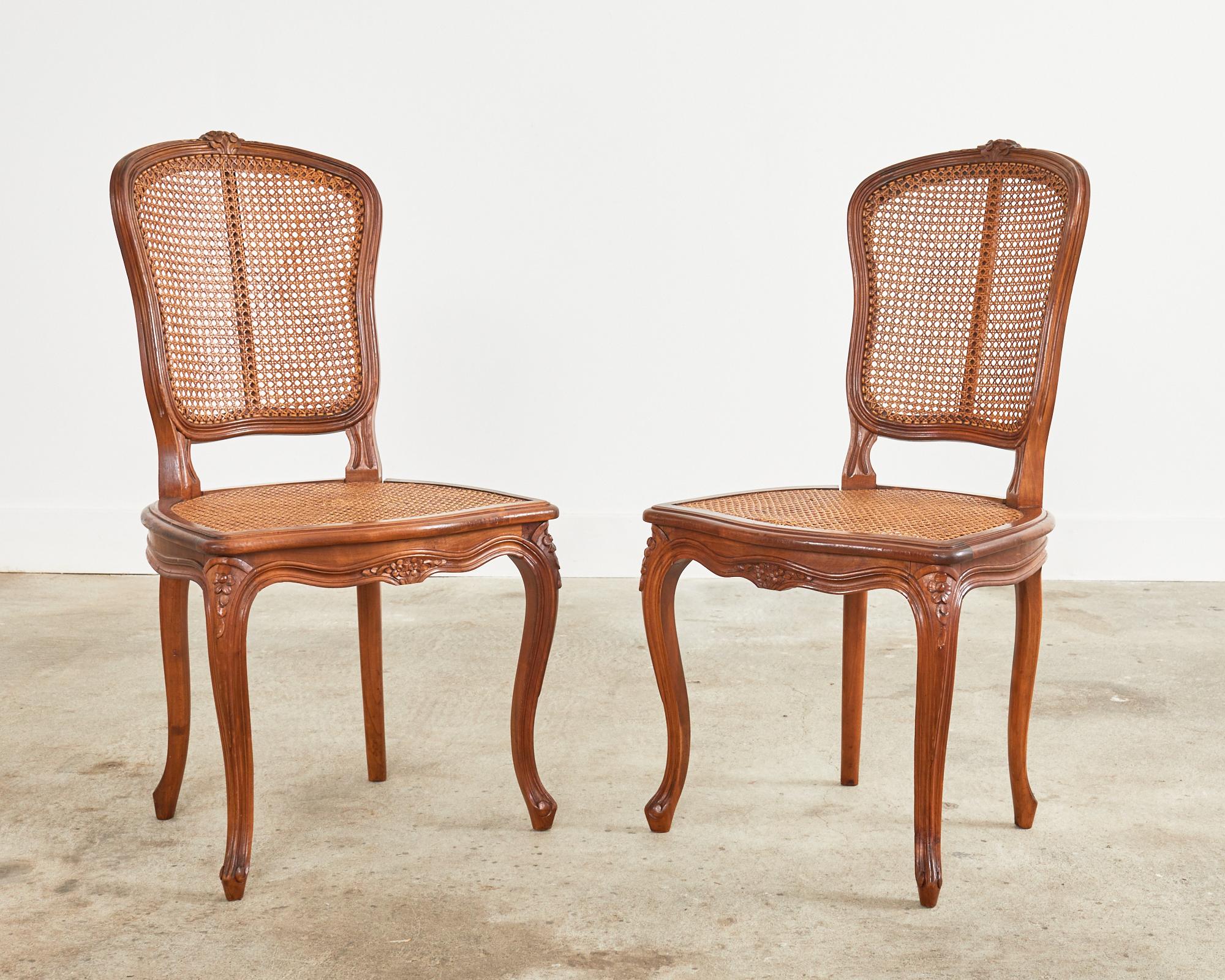 Set of Eight Louis XV Style Caned Walnut Dining Chairs For Sale 3