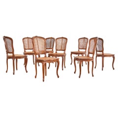 Antique Set of Eight Louis XV Style Caned Walnut Dining Chairs