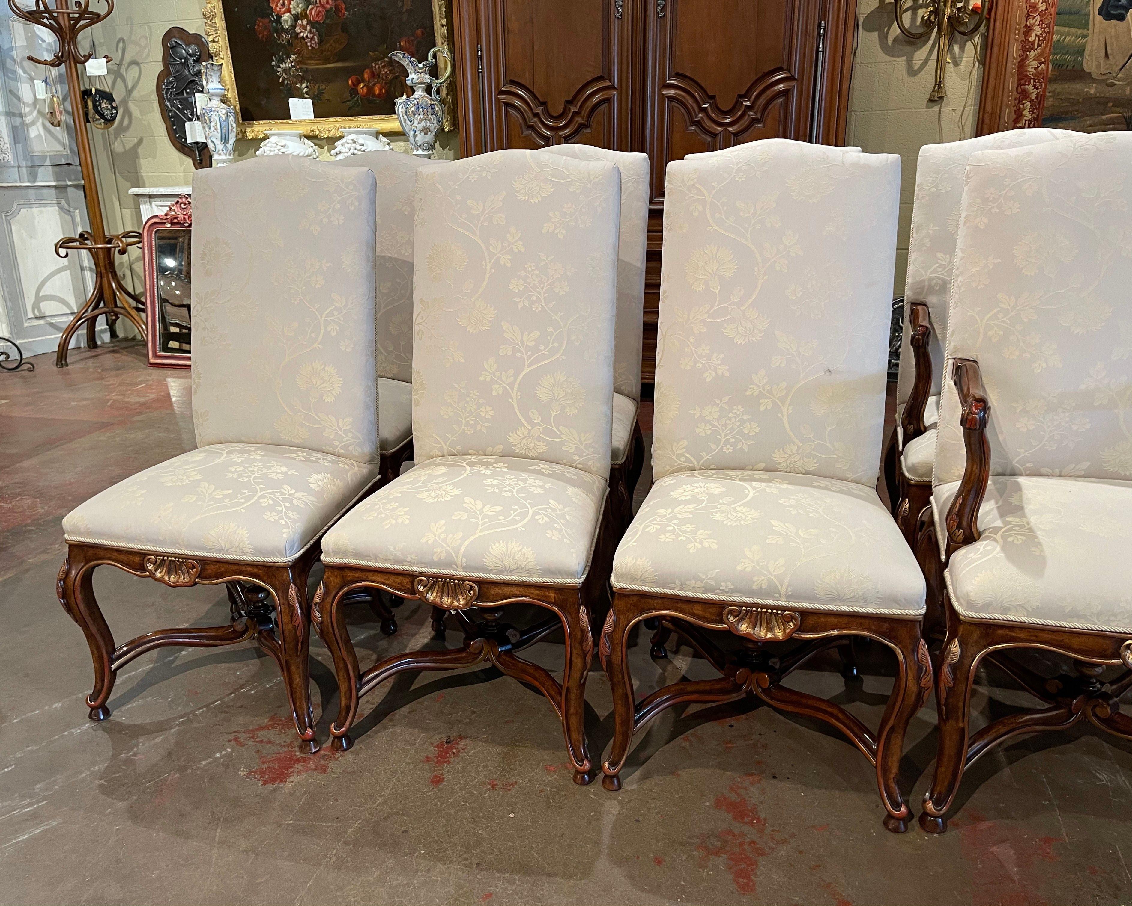 American Set of Eight Louis XV Style Carved Walnut Dining Chairs from Minton-Spidell