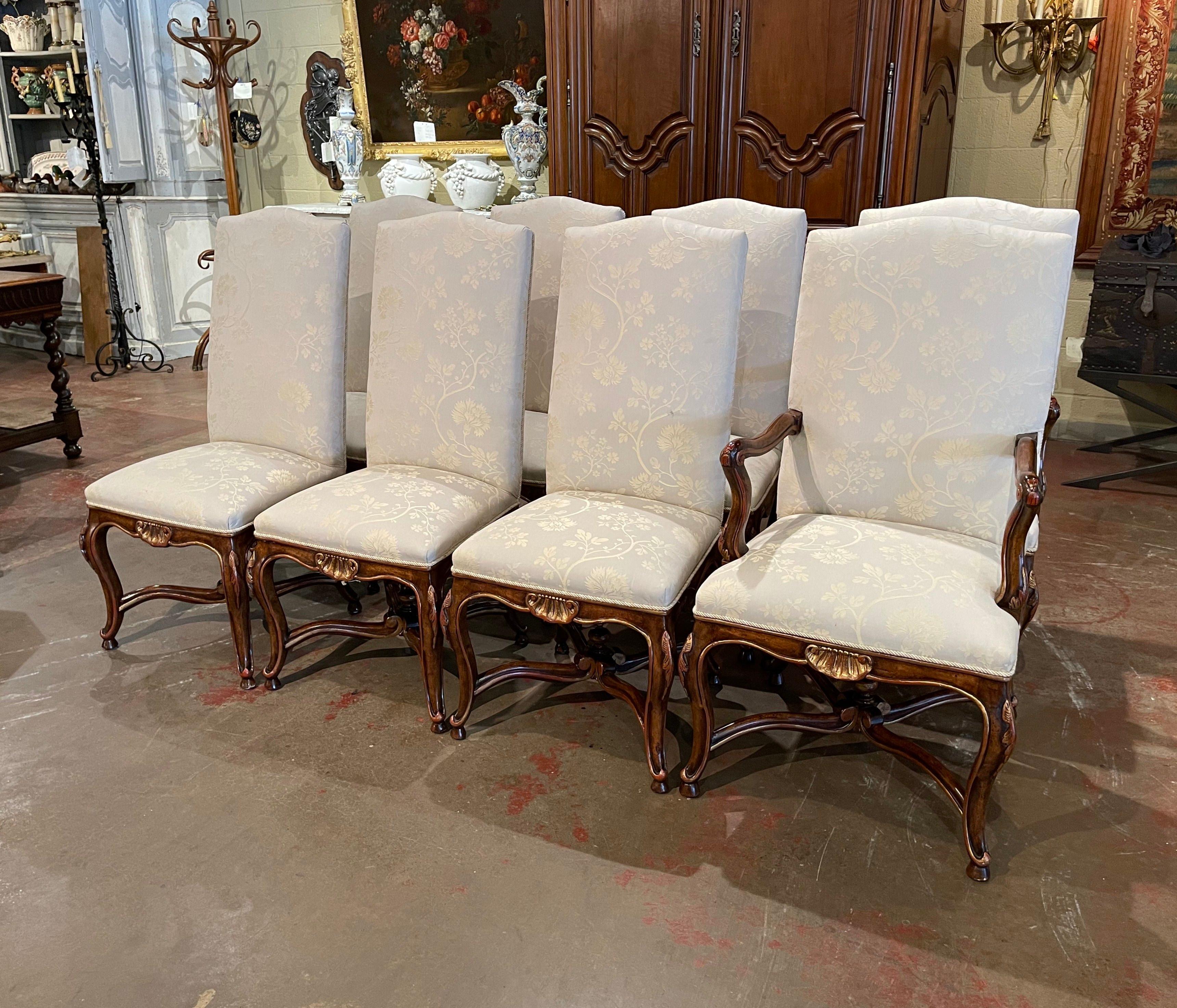 Set of Eight Louis XV Style Carved Walnut Dining Chairs from Minton-Spidell In Distressed Condition In Dallas, TX