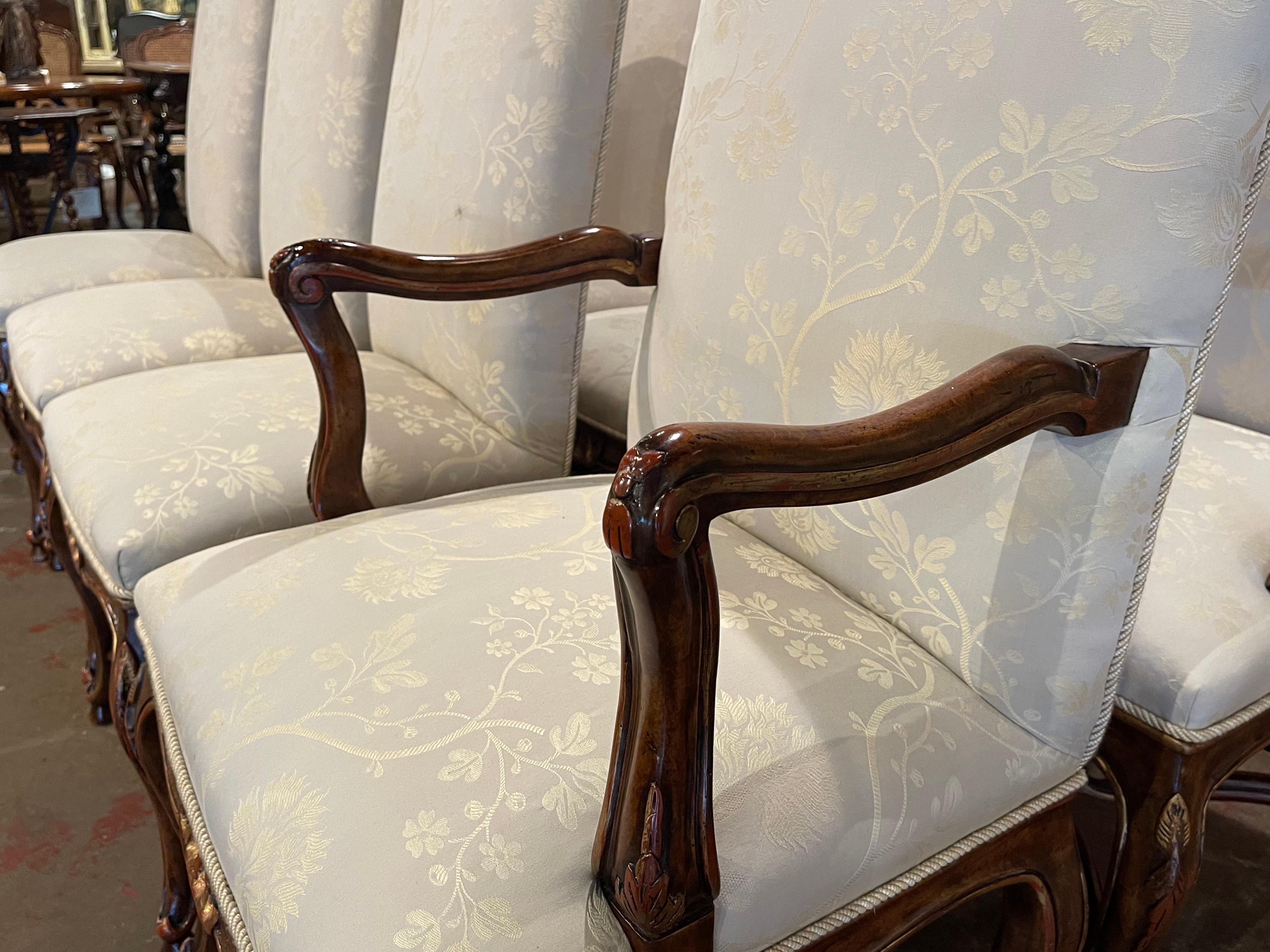 Set of Eight Louis XV Style Carved Walnut Dining Chairs from Minton-Spidell 1