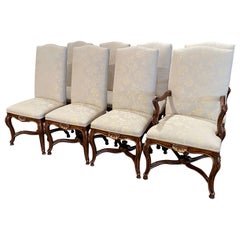 Set of Eight Louis XV Style Carved Walnut Dining Chairs from Minton-Spidell