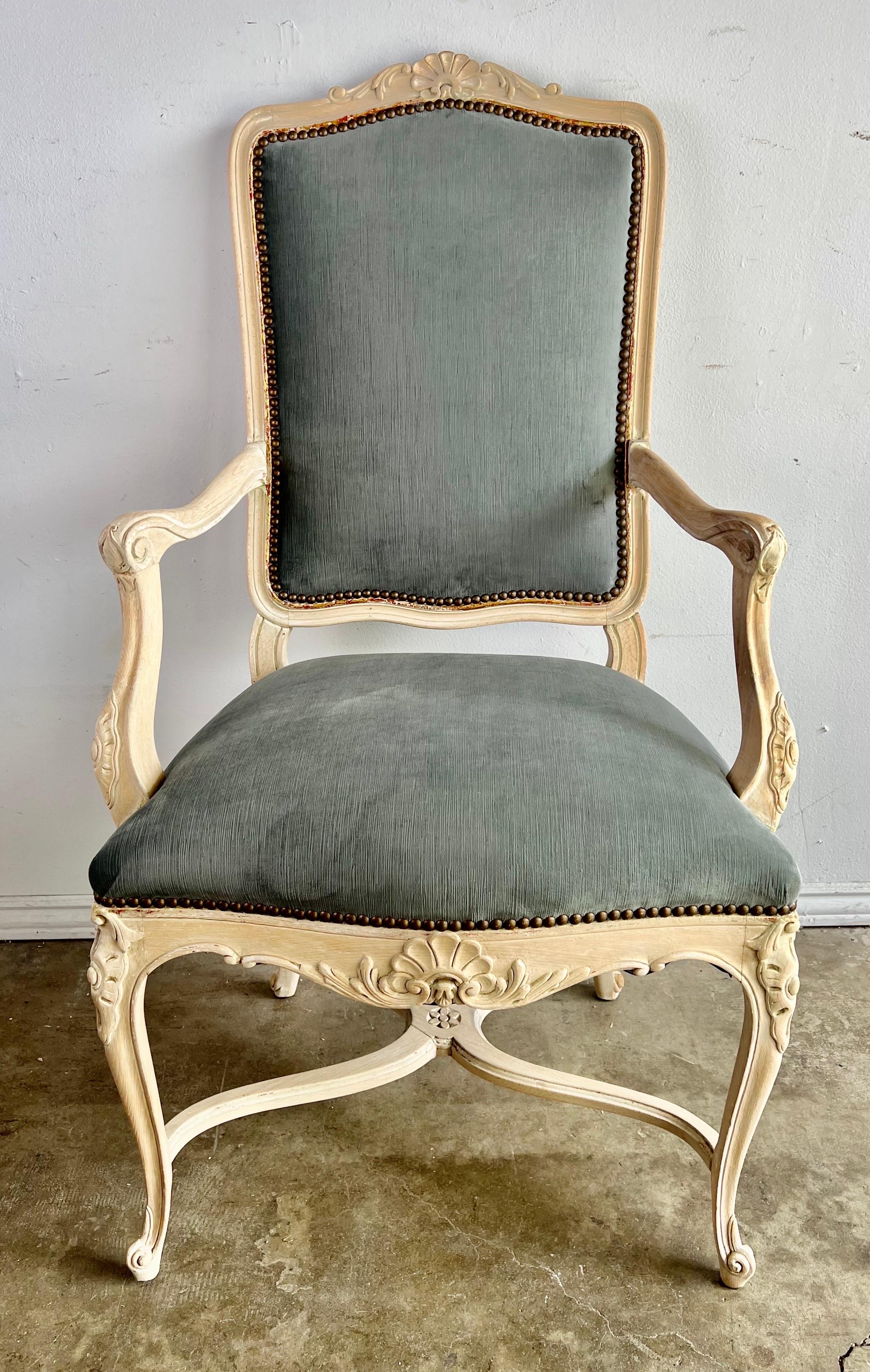 Set of Eight Louis XV Style Dining Chairs w/ Velvet Upholstery 4