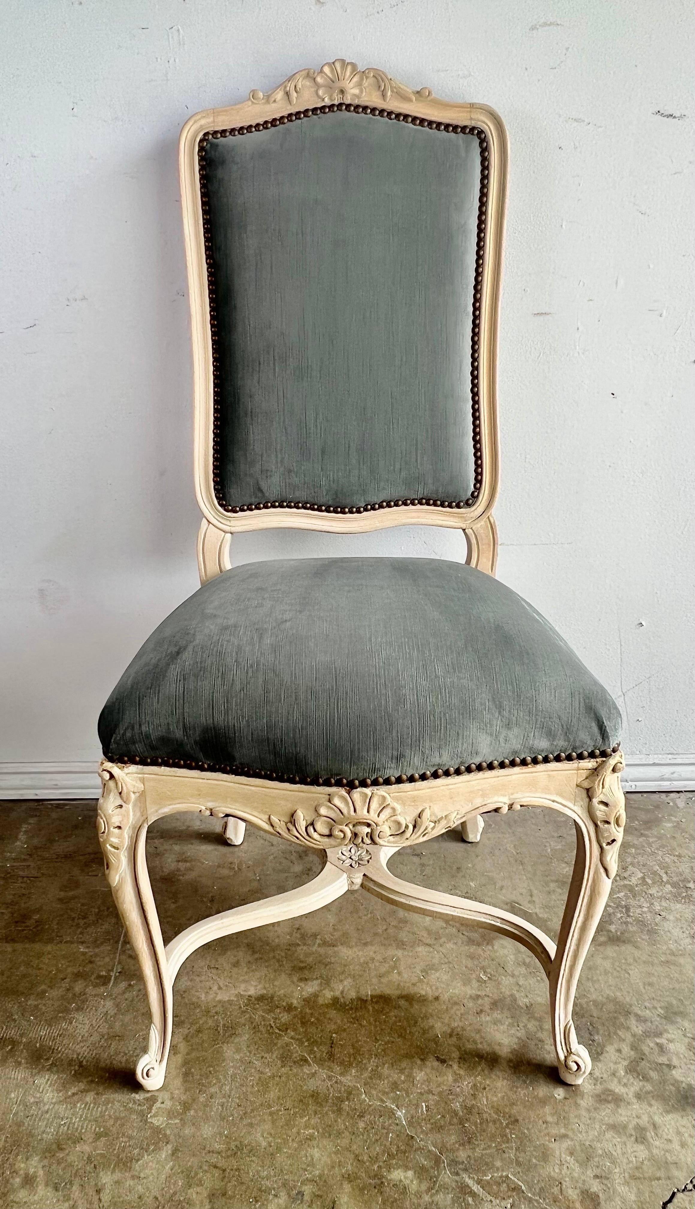 Set of Eight Louis XV Style Dining Chairs w/ Velvet Upholstery 13
