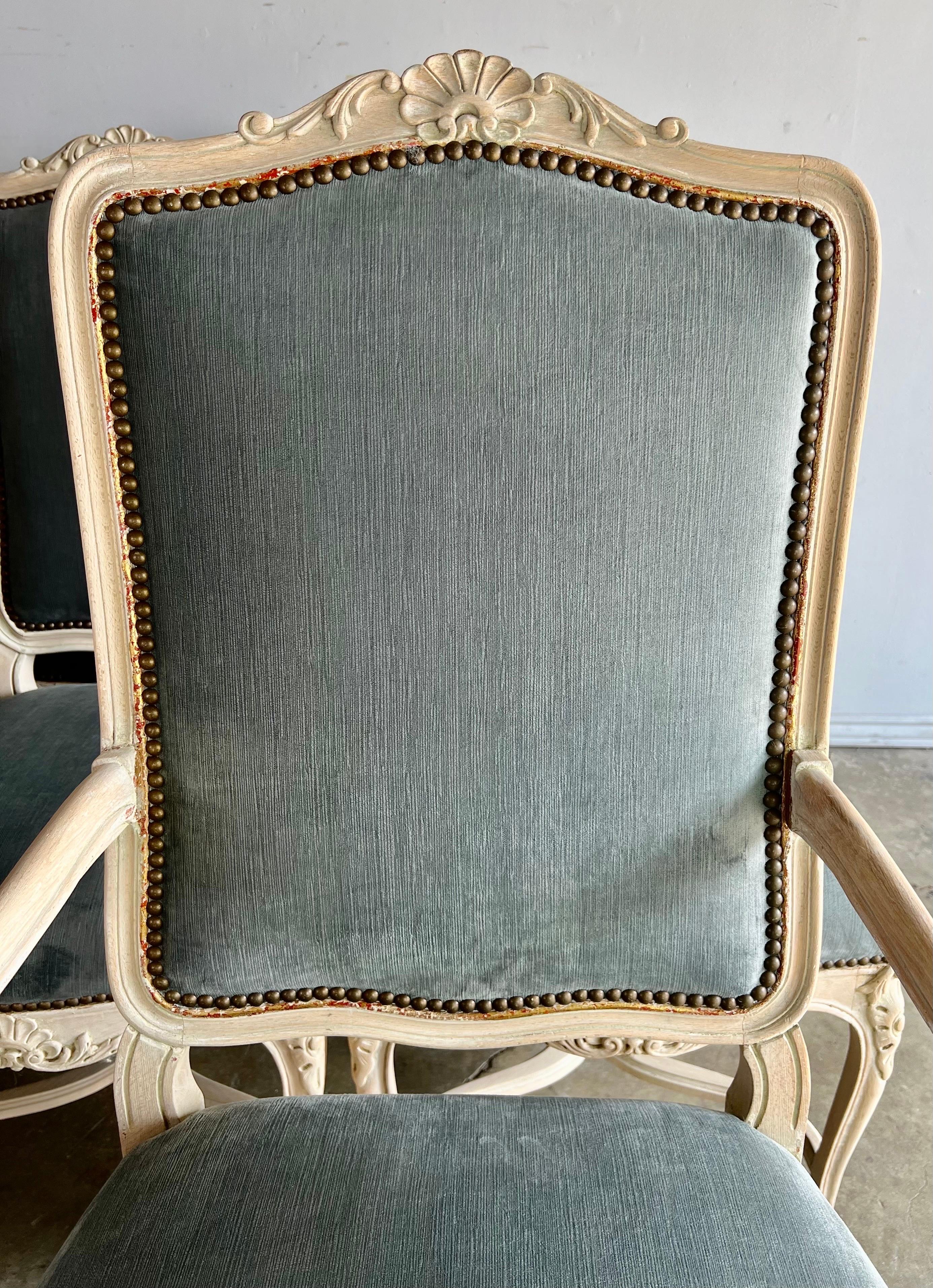 French Set of Eight Louis XV Style Dining Chairs w/ Velvet Upholstery