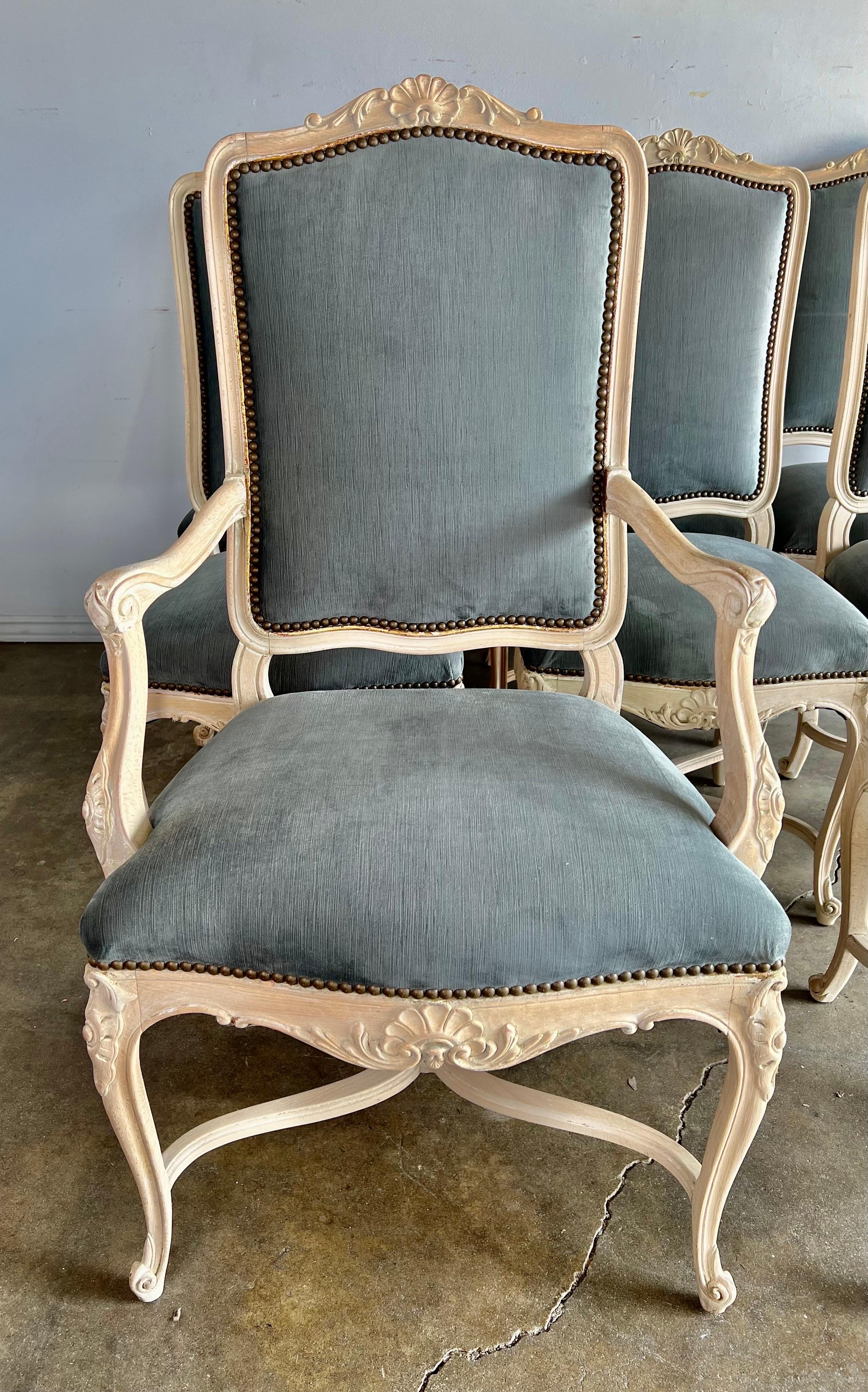 Set of Eight Louis XV Style Dining Chairs w/ Velvet Upholstery 3