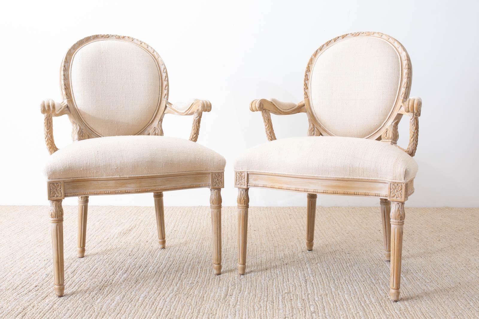 Set of Eight Louis XVI Gustavian Style Dining Armchairs In Good Condition In Rio Vista, CA