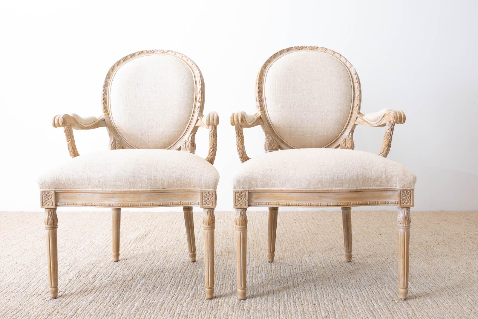 Contemporary Set of Eight Louis XVI Gustavian Style Dining Armchairs