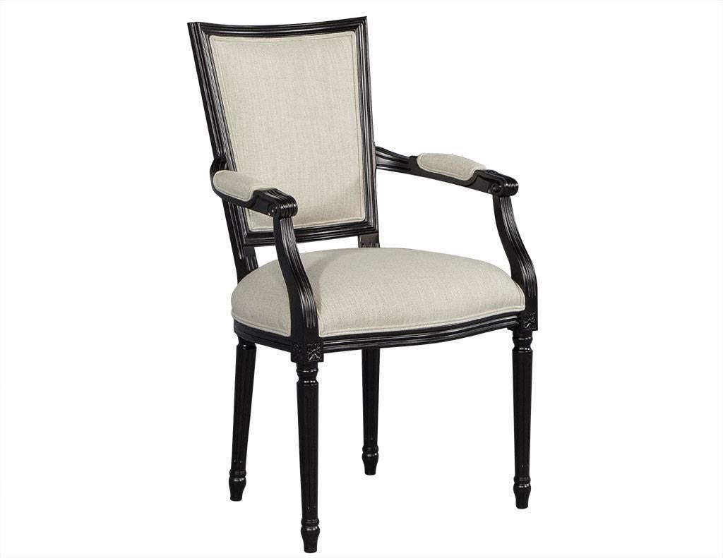 Italian Set of Eight Louis XVI Style Black Lacquer Dining Chairs