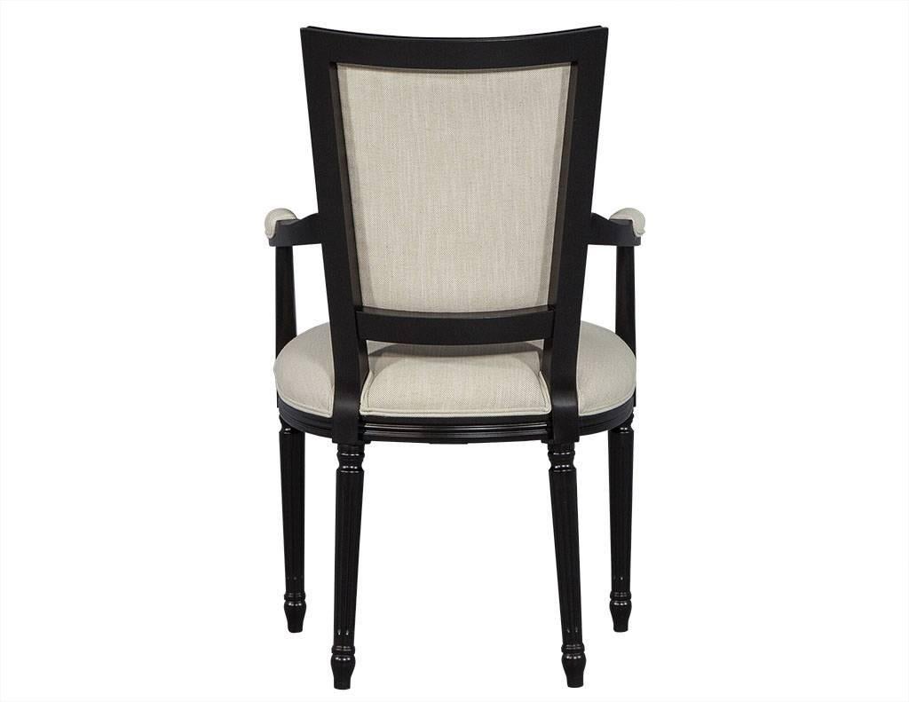 Set of Eight Louis XVI Style Black Lacquer Dining Chairs In Excellent Condition In North York, ON