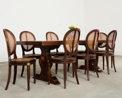 Conjunto de Ocho Sillas de Comedor de Bronce Ormolu con Caña Estilo Luis XVI