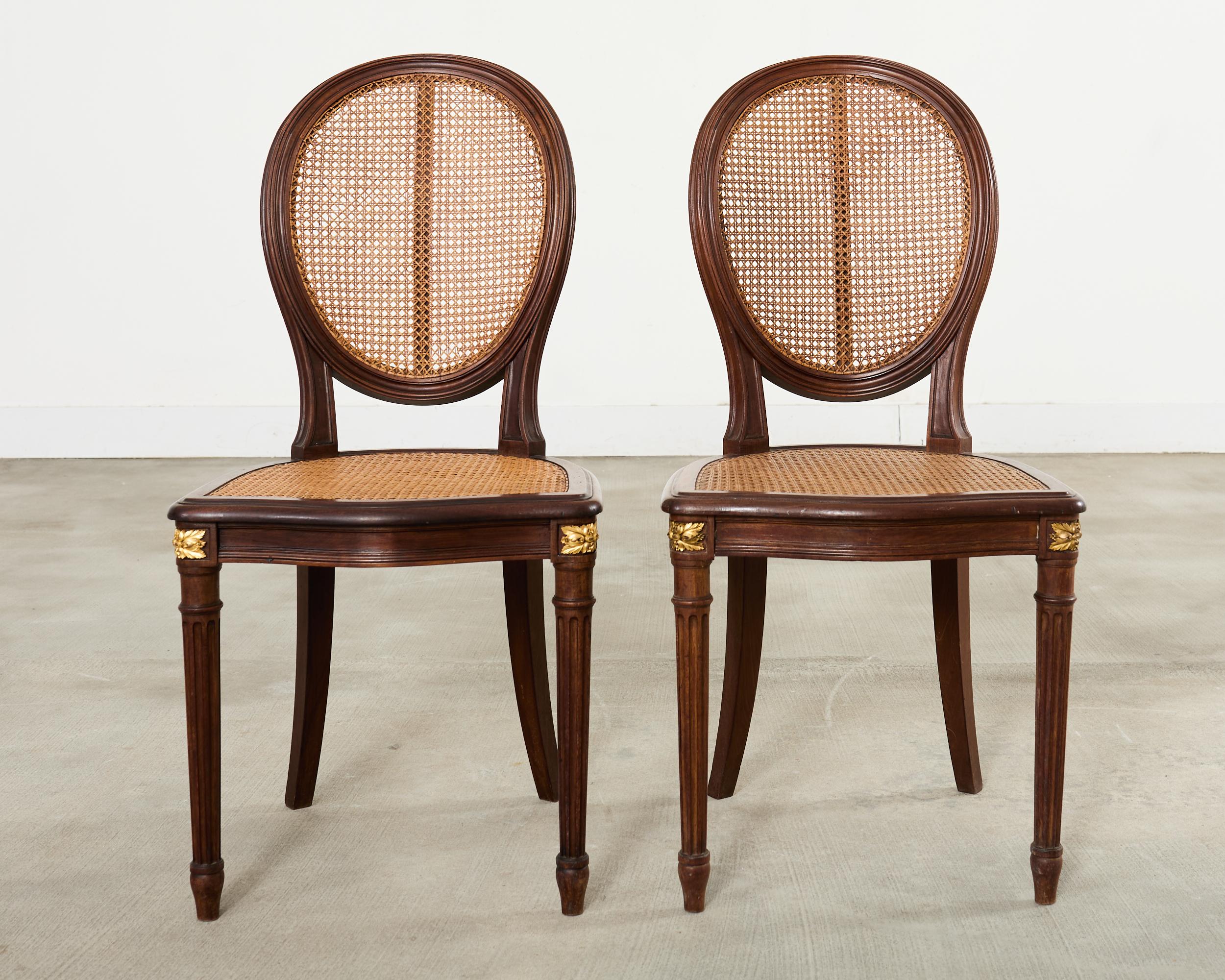 Set of Eight Louis XVI Style Bronze Ormolu Caned Dining Chairs Bon état - En vente à Rio Vista, CA