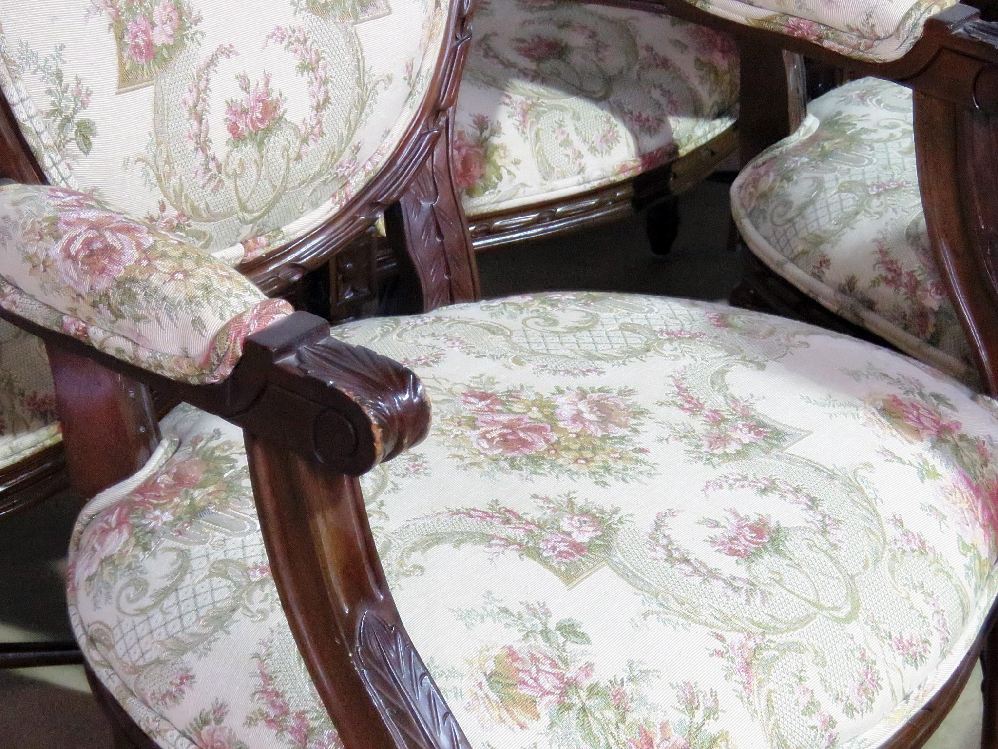 Mid-20th Century Set of Eight Cameo Back Louis XVI Style Dining Chairs with Stretcher Bases