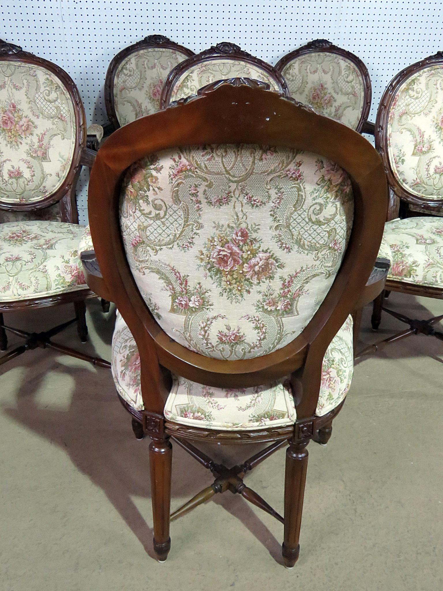 Set of Eight Cameo Back Louis XVI Style Dining Chairs with Stretcher Bases 1