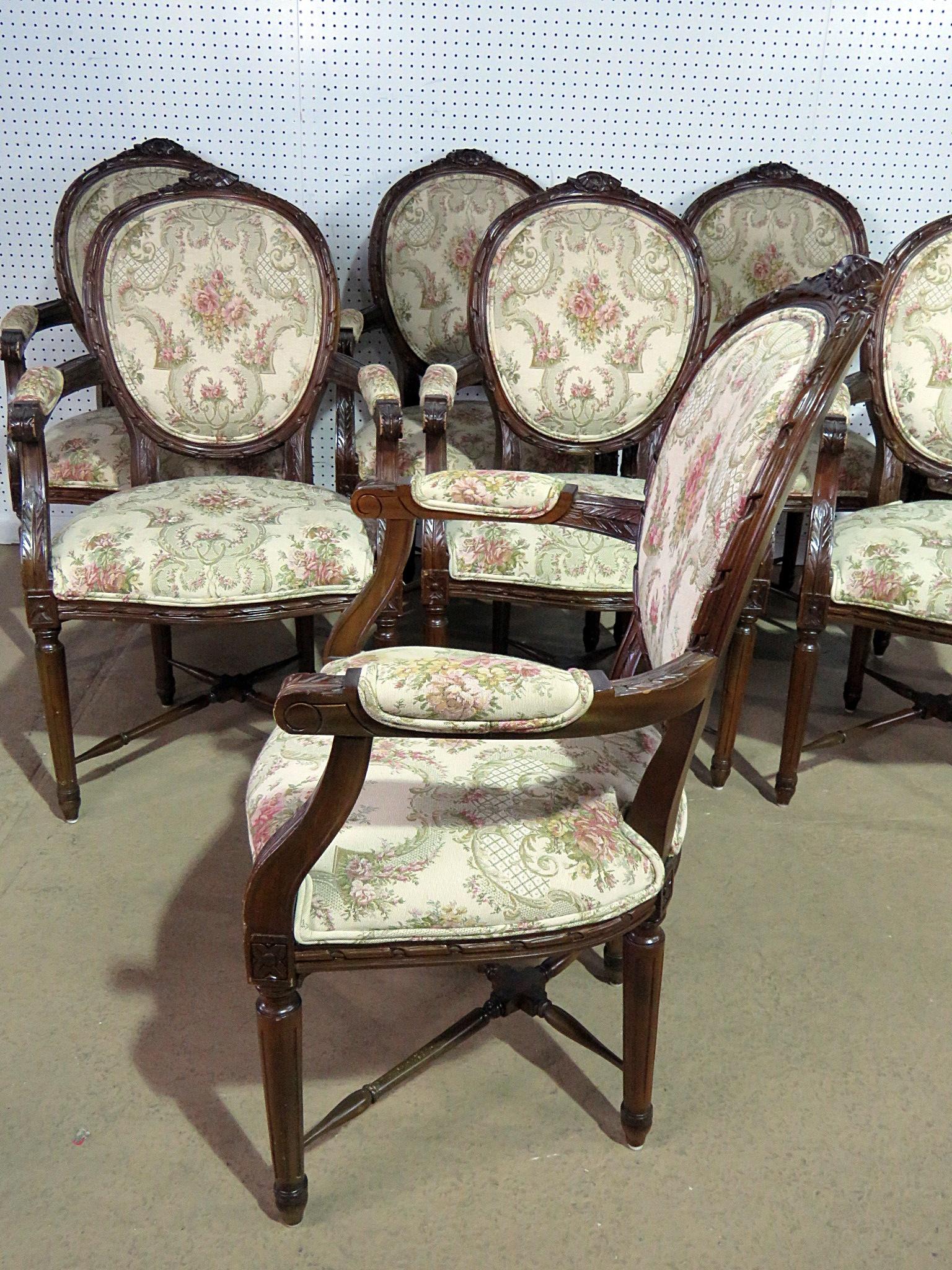 Set of Eight Cameo Back Louis XVI Style Dining Chairs with Stretcher Bases 2