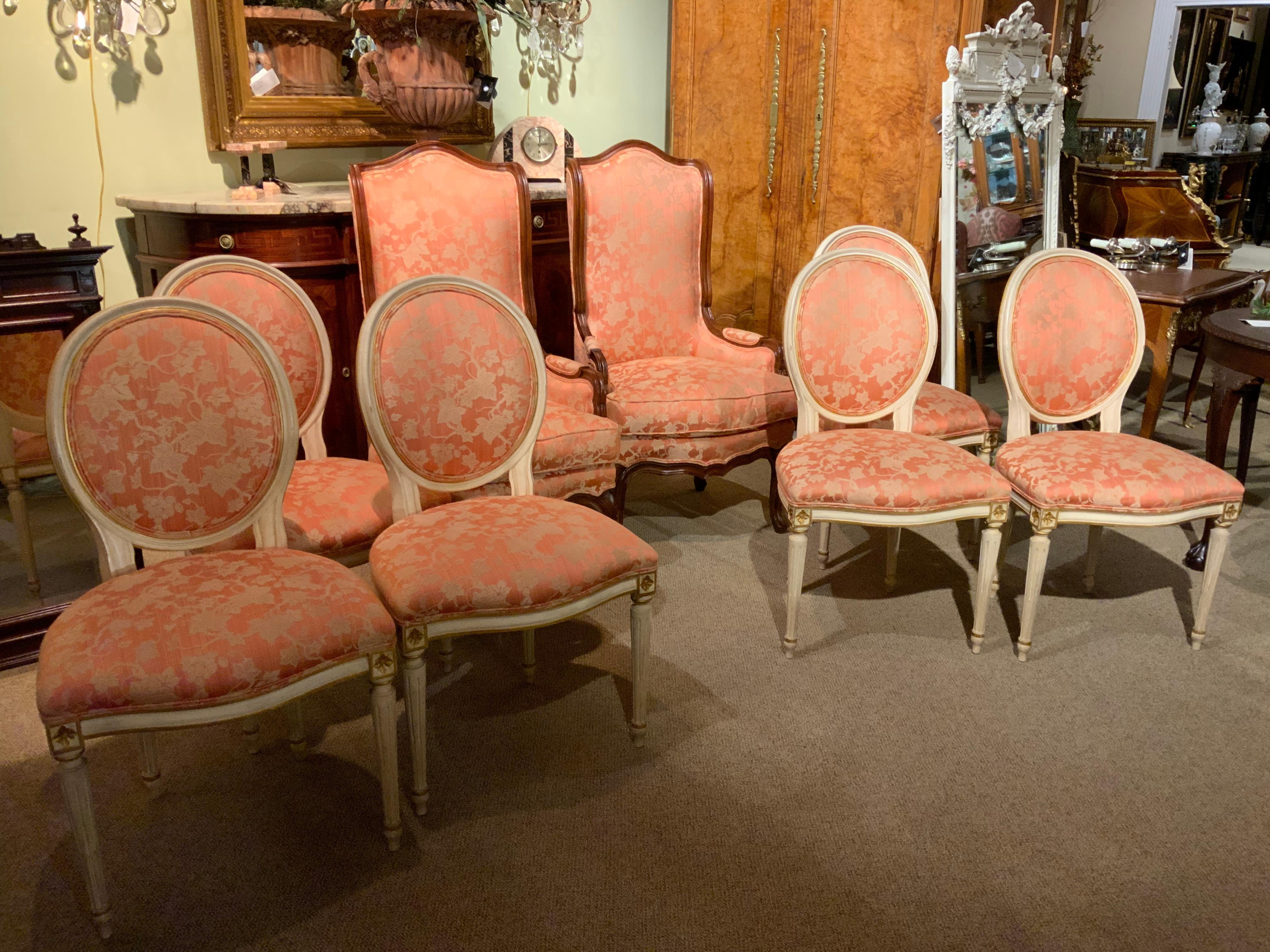 Set of Eight Louis XVI-Style Dining Chairs in Painted Finish with Host Chairs In Excellent Condition In Houston, TX