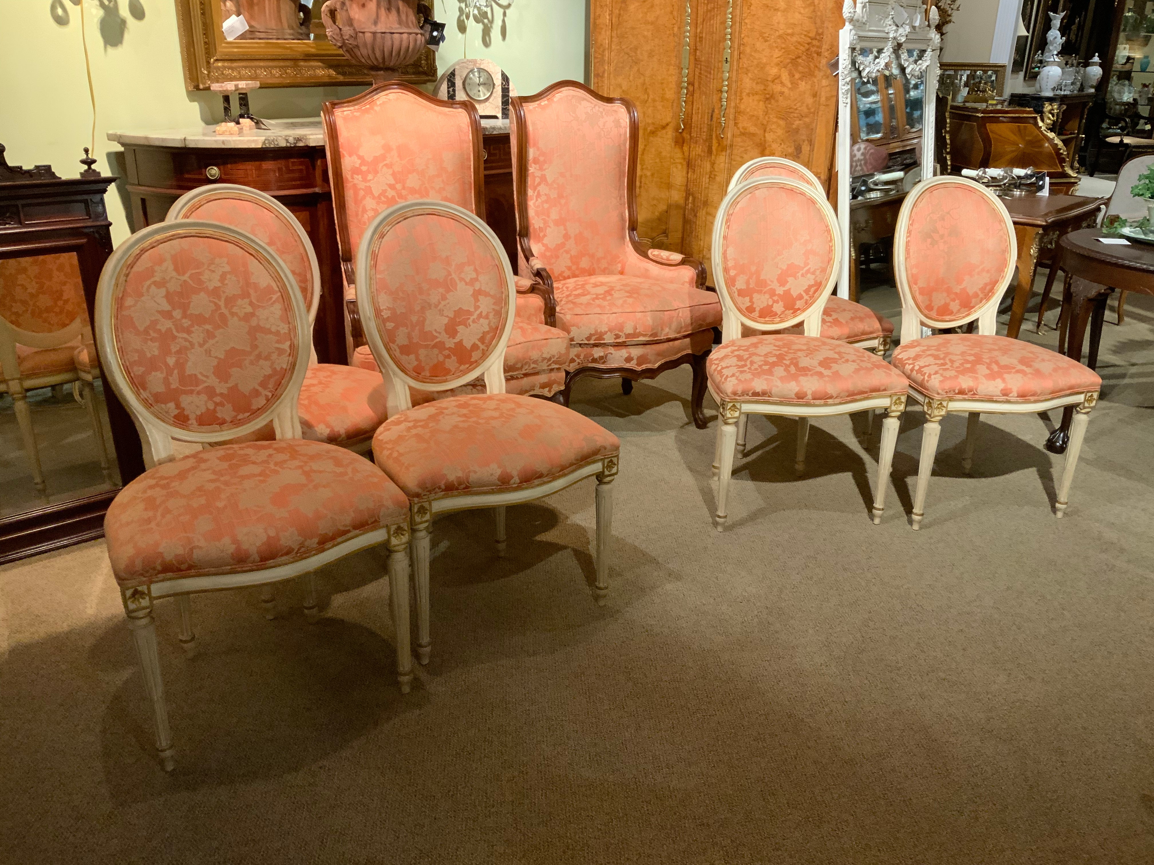 Set of Eight Louis XVI-Style Dining Chairs in Painted Finish with Host Chairs