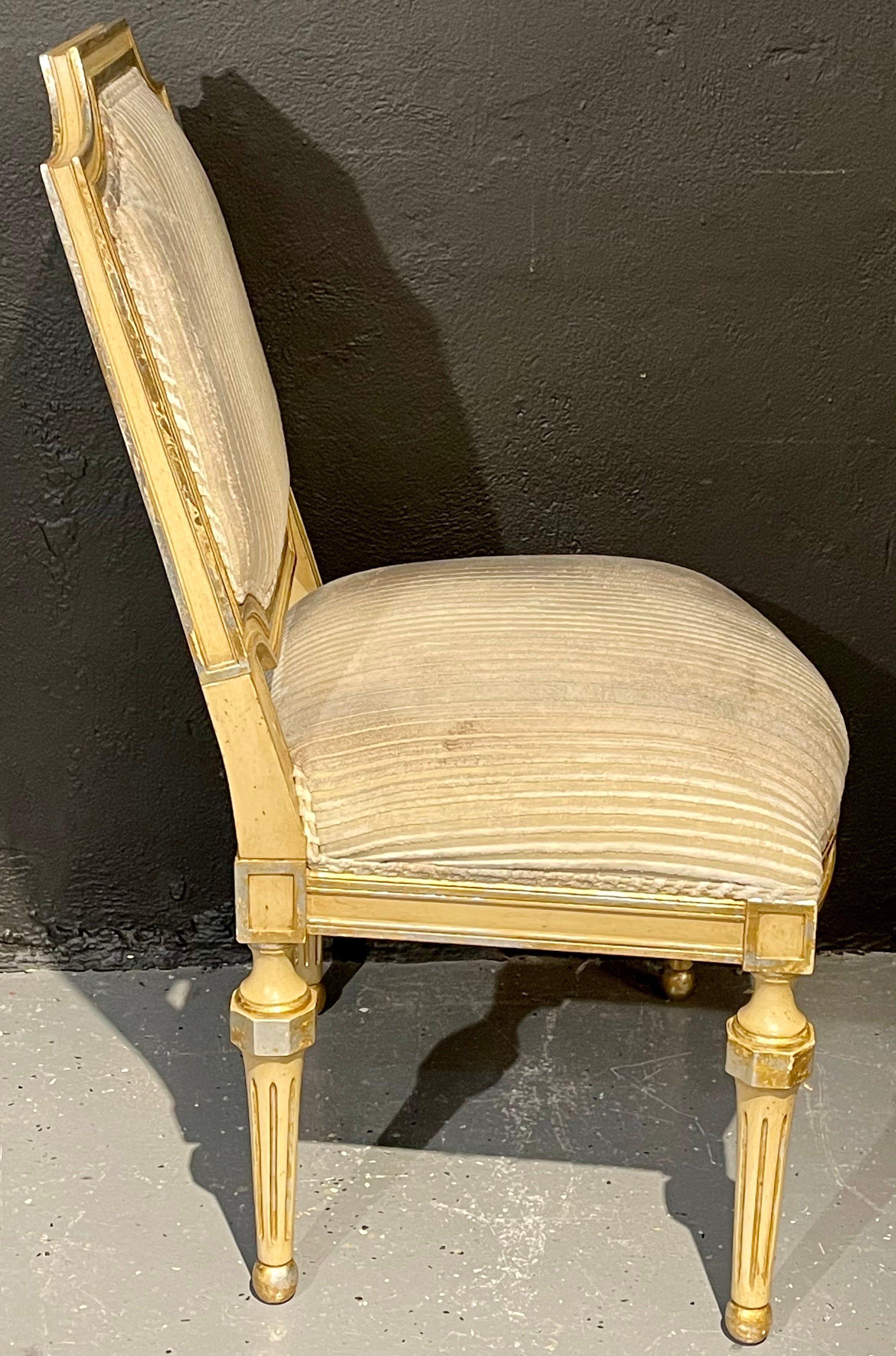 Set of Eight Louis XVI Style Dining Chairs Painted and Parcel-Gilt, Jansen Style 4