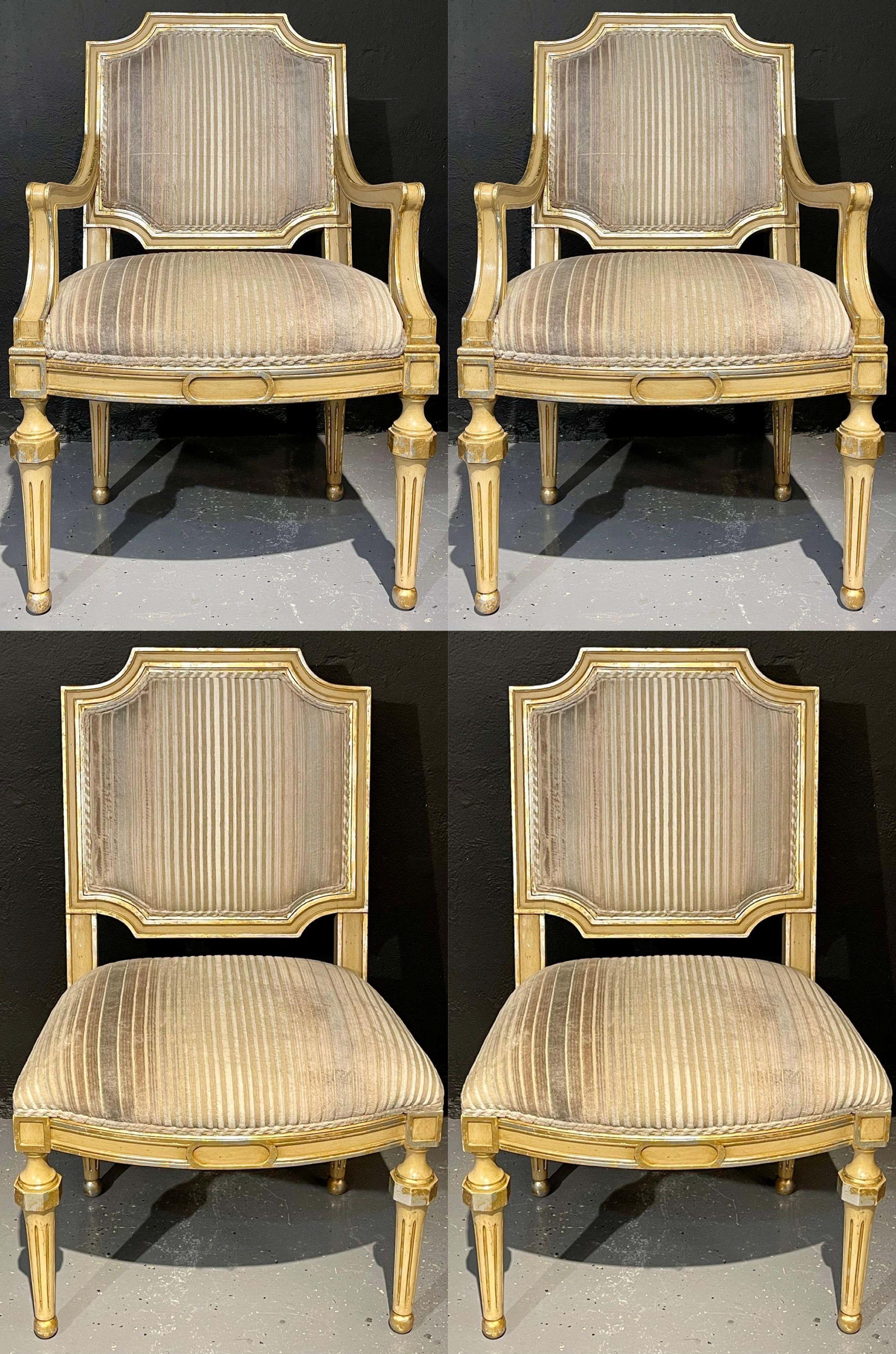 Set of Eight Louis XVI Style Dining Chairs Painted and Parcel-Gilt, Jansen Style 14