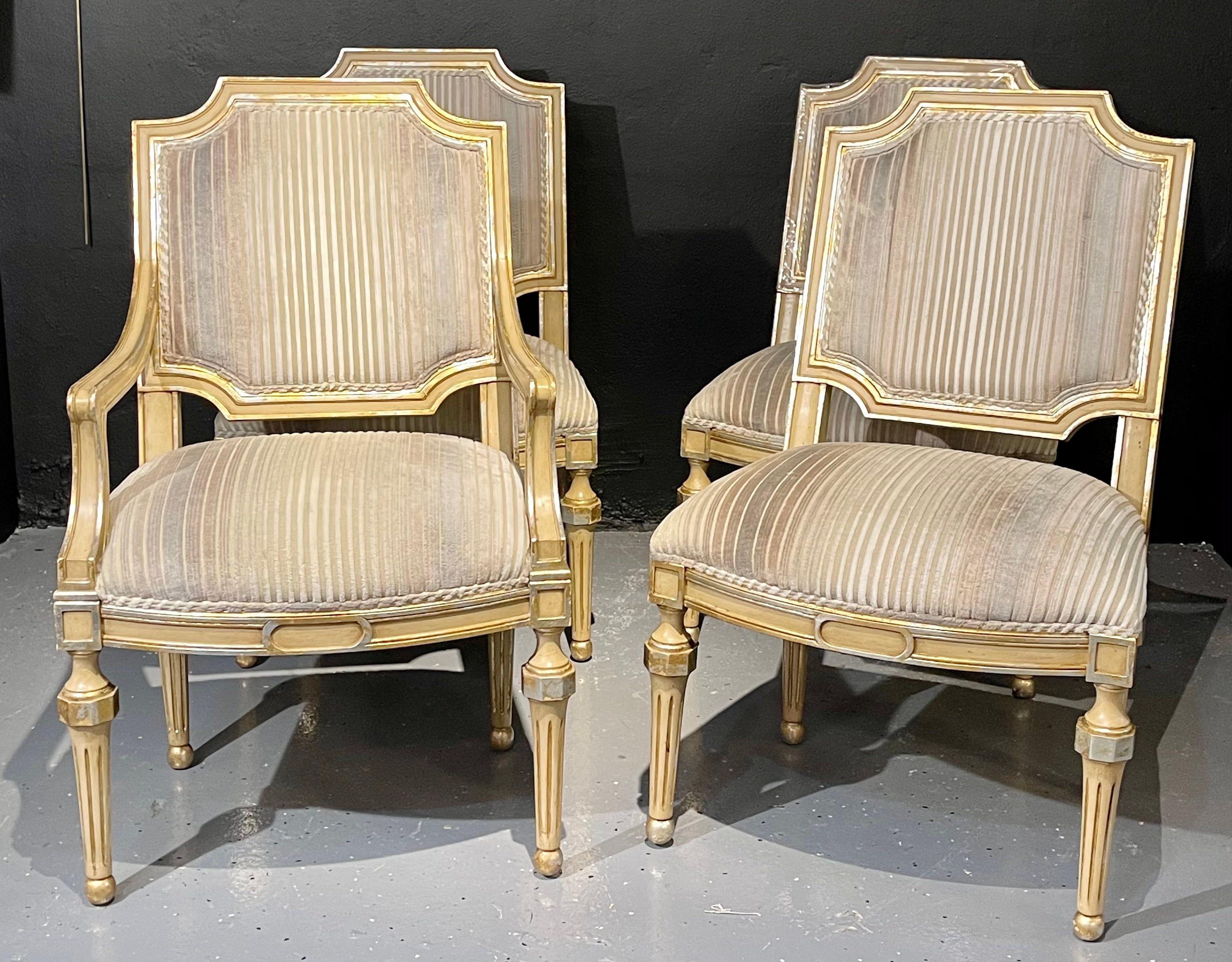 Set of Eight Louis XVI Style Dining Chairs Painted and Parcel-Gilt, Jansen Style In Good Condition In Stamford, CT