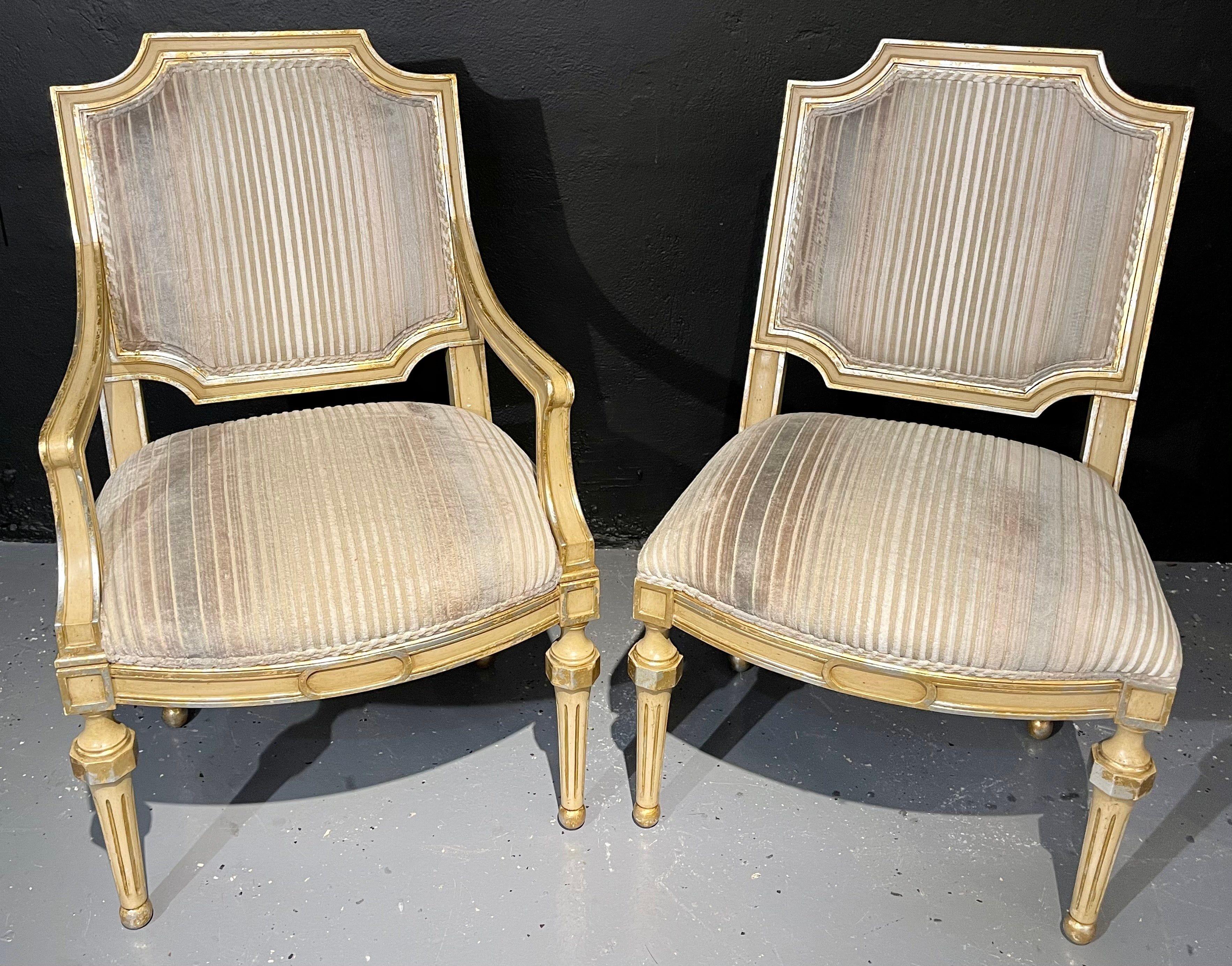20th Century Set of Eight Louis XVI Style Dining Chairs Painted and Parcel-Gilt, Jansen Style