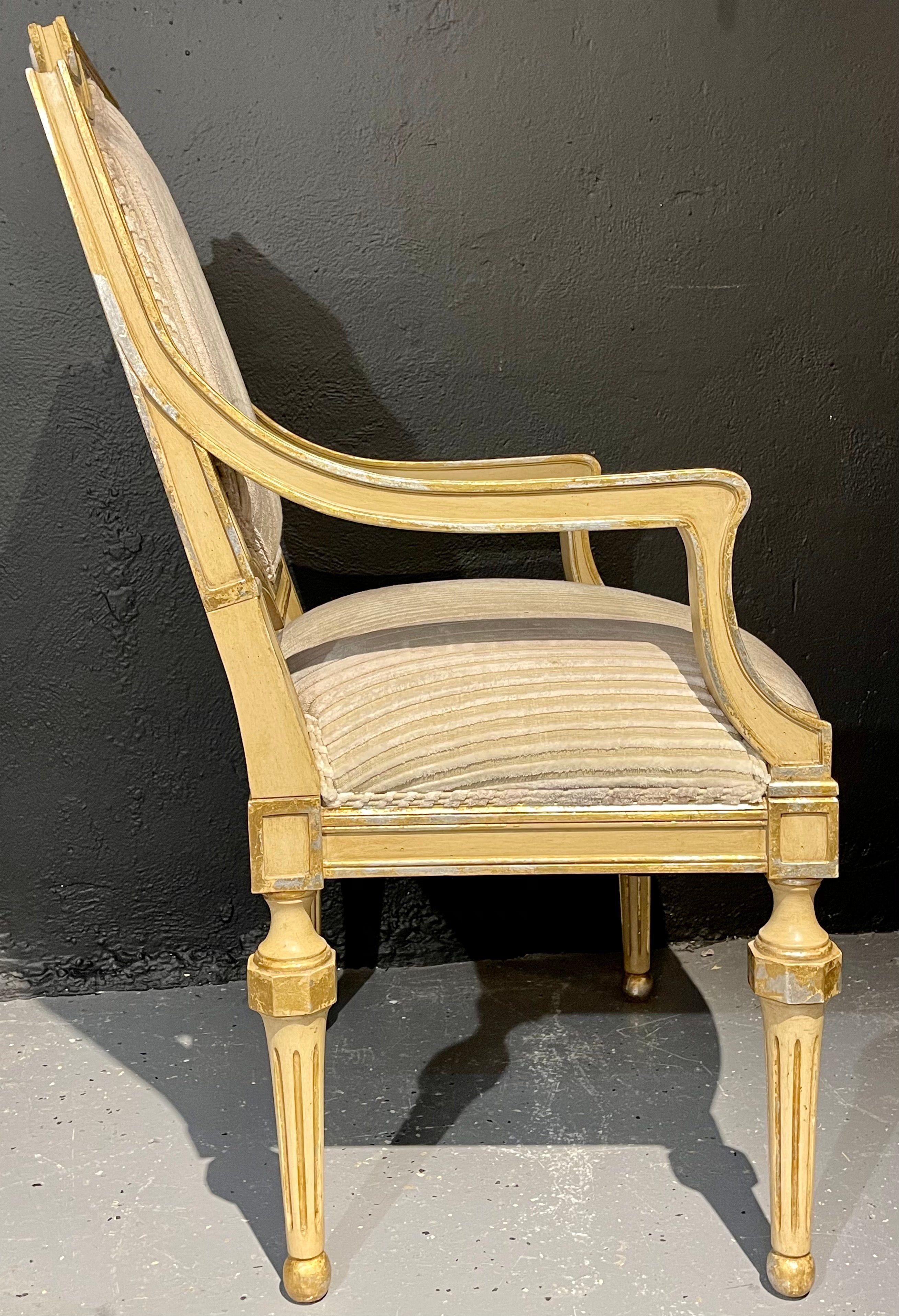 Set of Eight Louis XVI Style Dining Chairs Painted and Parcel-Gilt, Jansen Style 2
