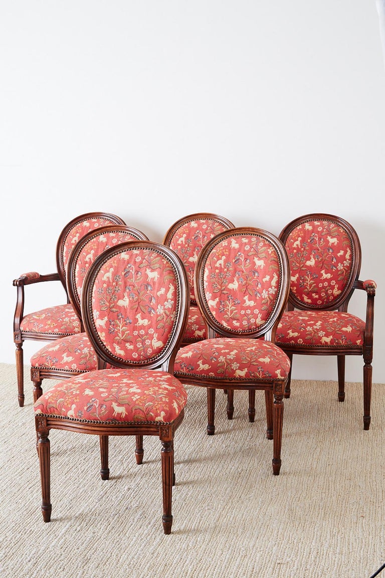 Set of Eight Louis XVI Style French Tapestry Dining Chairs at 1stDibs