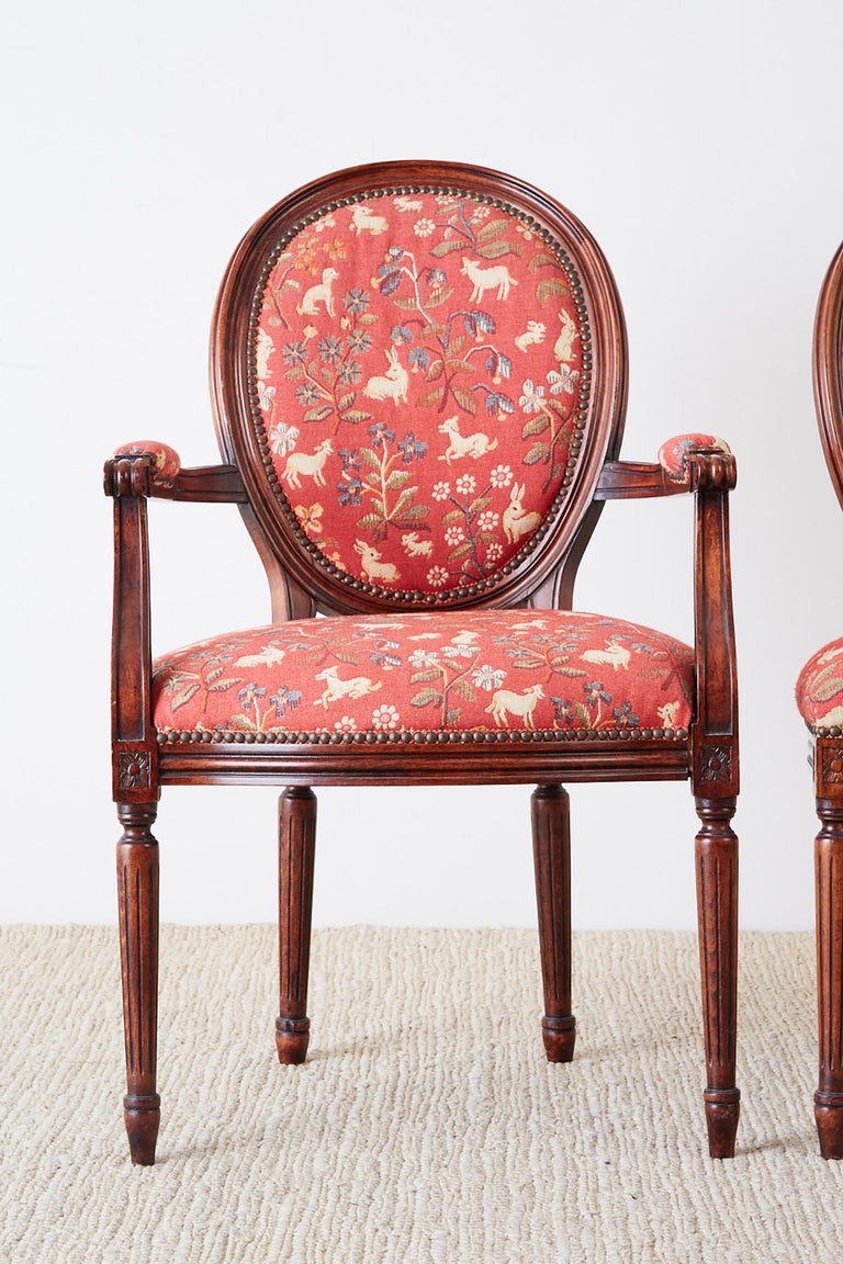 Set of Eight Louis XVI Style French Tapestry Dining Chairs at 1stDibs