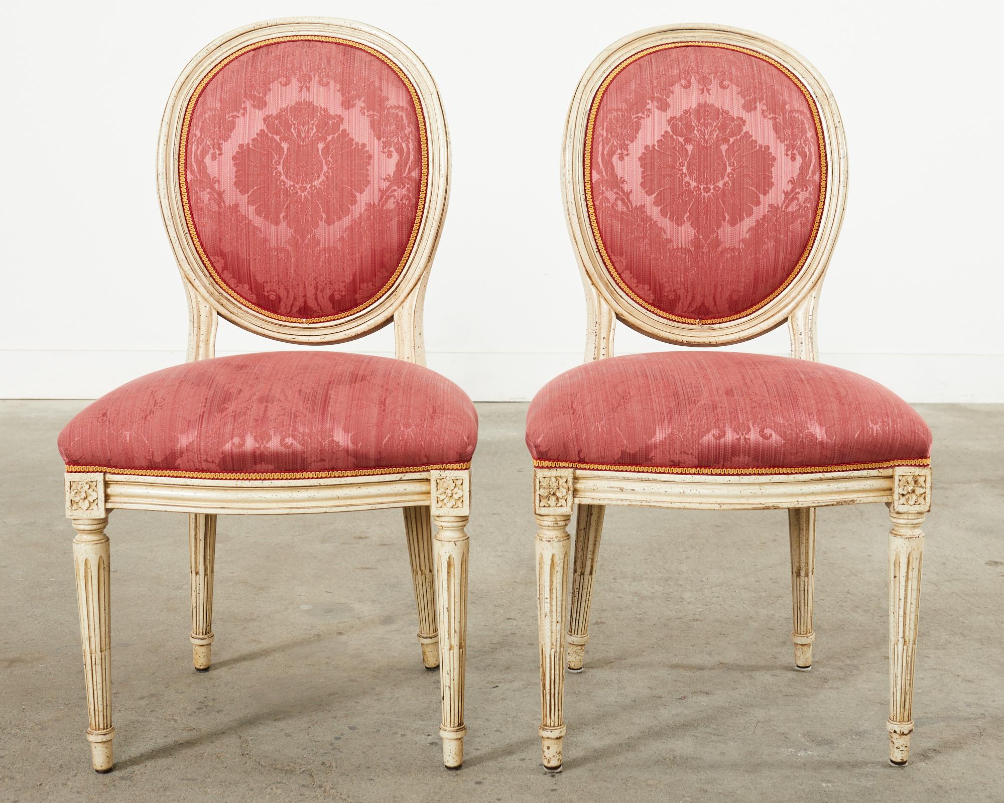 Set of Eight Louis XVI Style Lacquer Painted Dining Chairs  For Sale 11