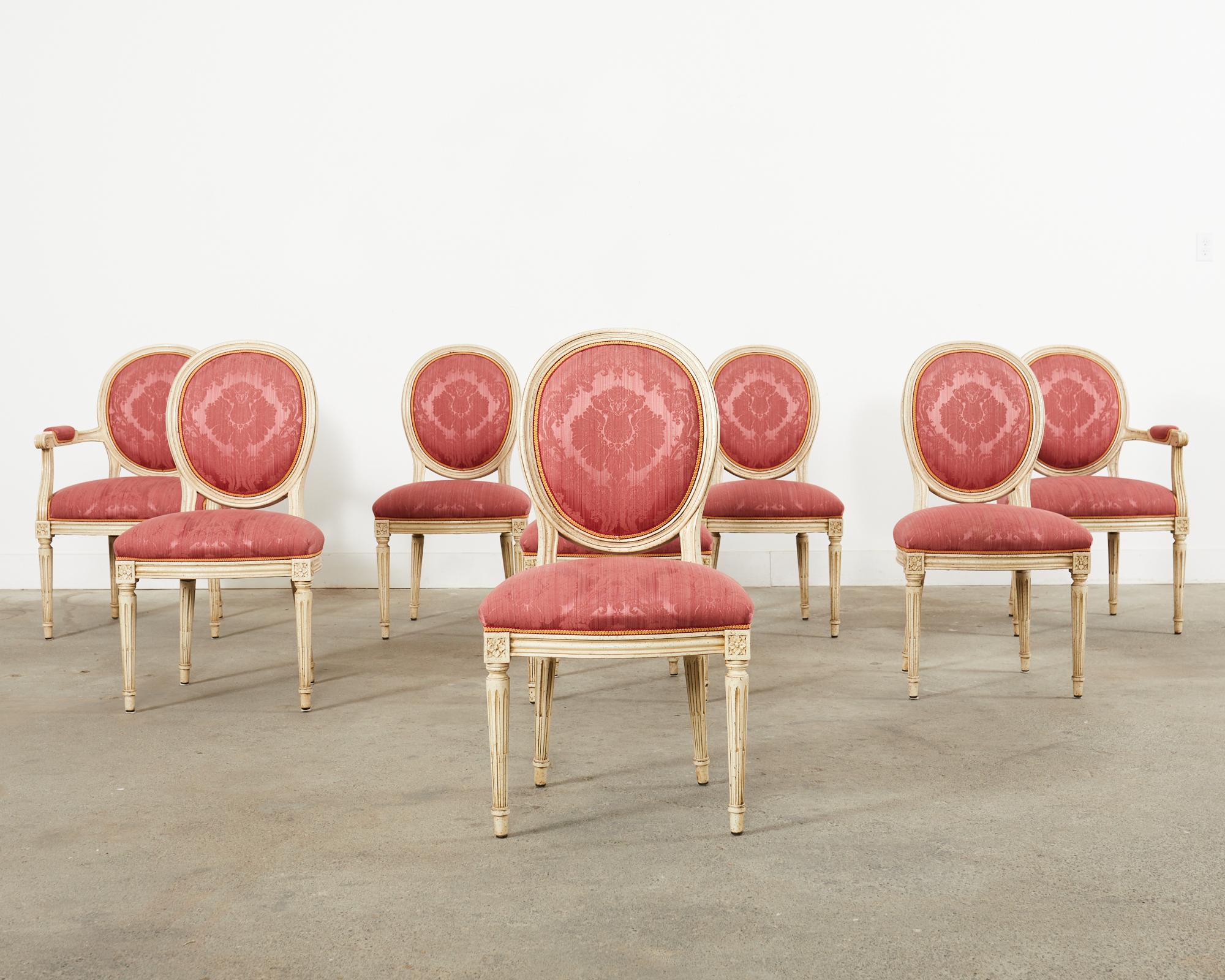 French Set of Eight Louis XVI Style Lacquer Painted Dining Chairs  For Sale