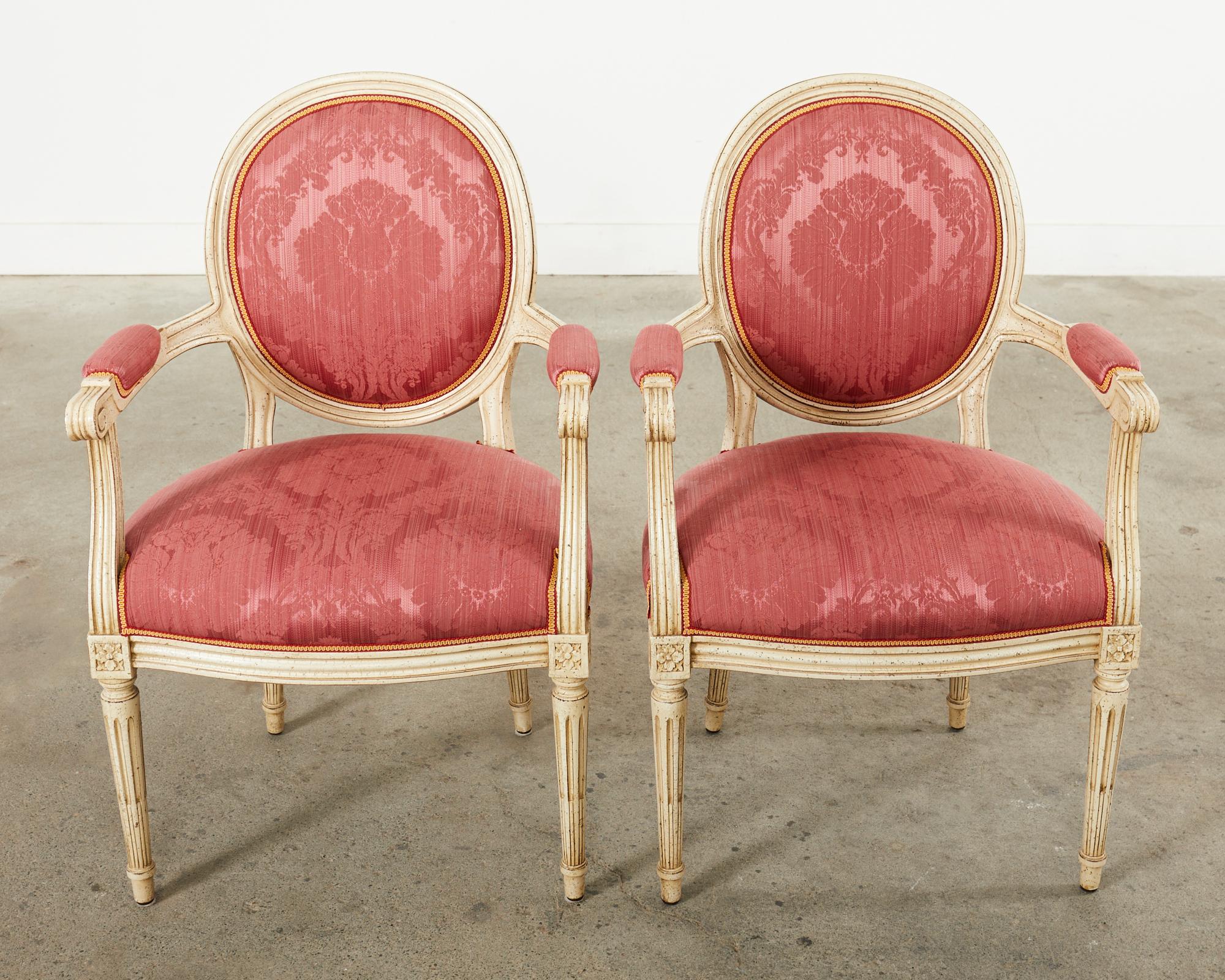 20th Century Set of Eight Louis XVI Style Lacquer Painted Dining Chairs  For Sale