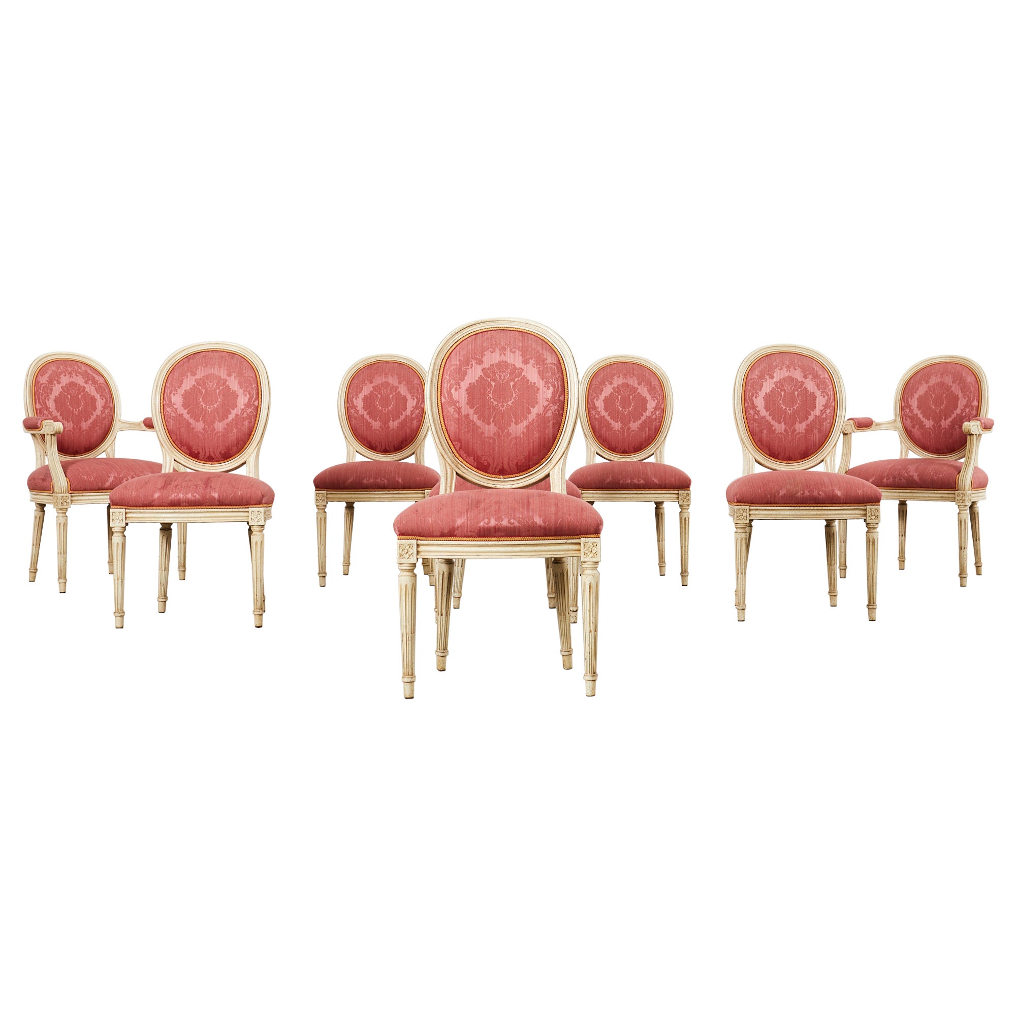 Set of Eight Louis XVI Style Lacquer Painted Dining Chairs