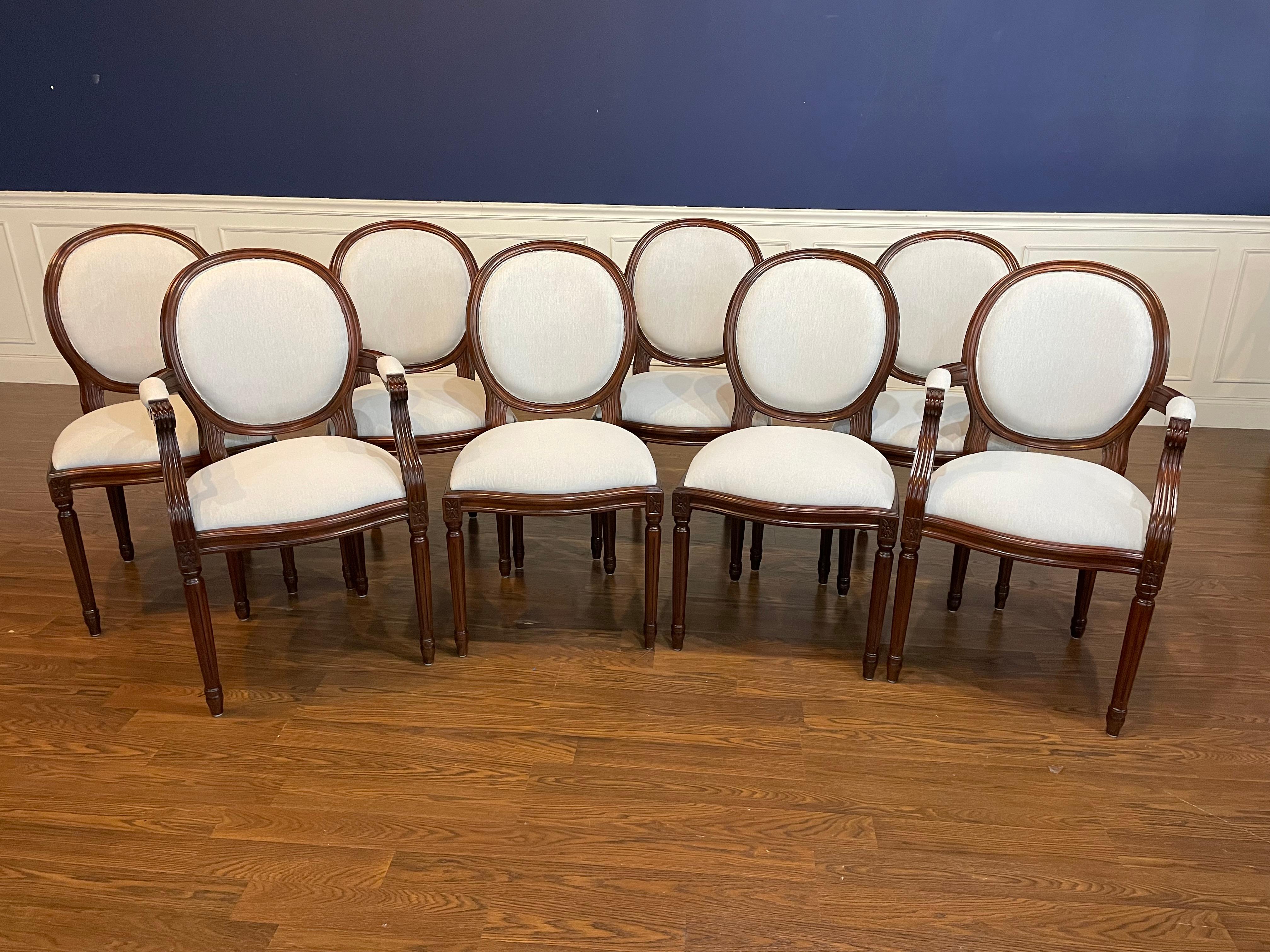 Set of Eight Louis XVI Upholstered Dining Chairs by Leighton Hall  For Sale 6