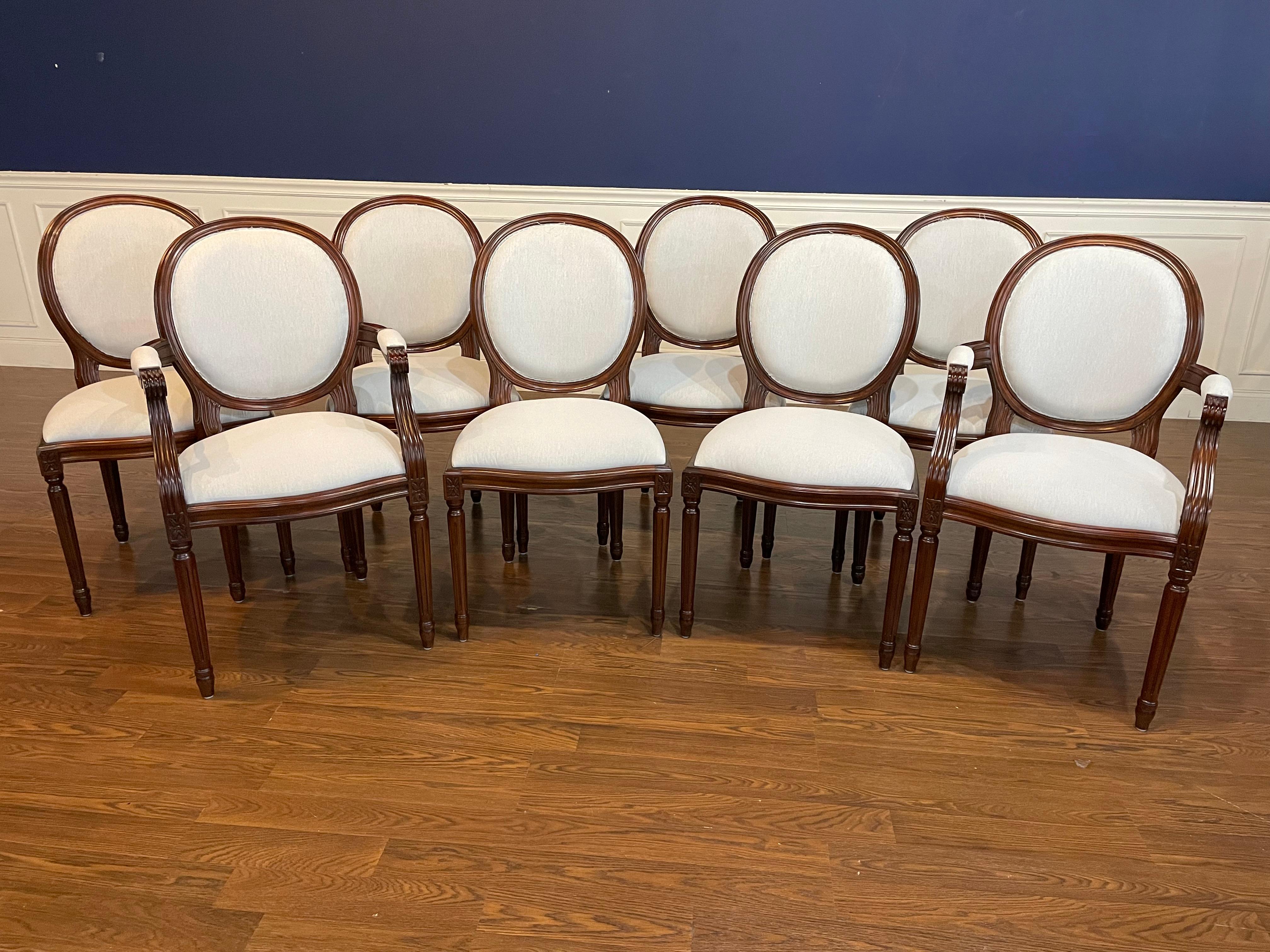 Set of Eight Louis XVI Upholstered Dining Chairs by Leighton Hall  For Sale 7
