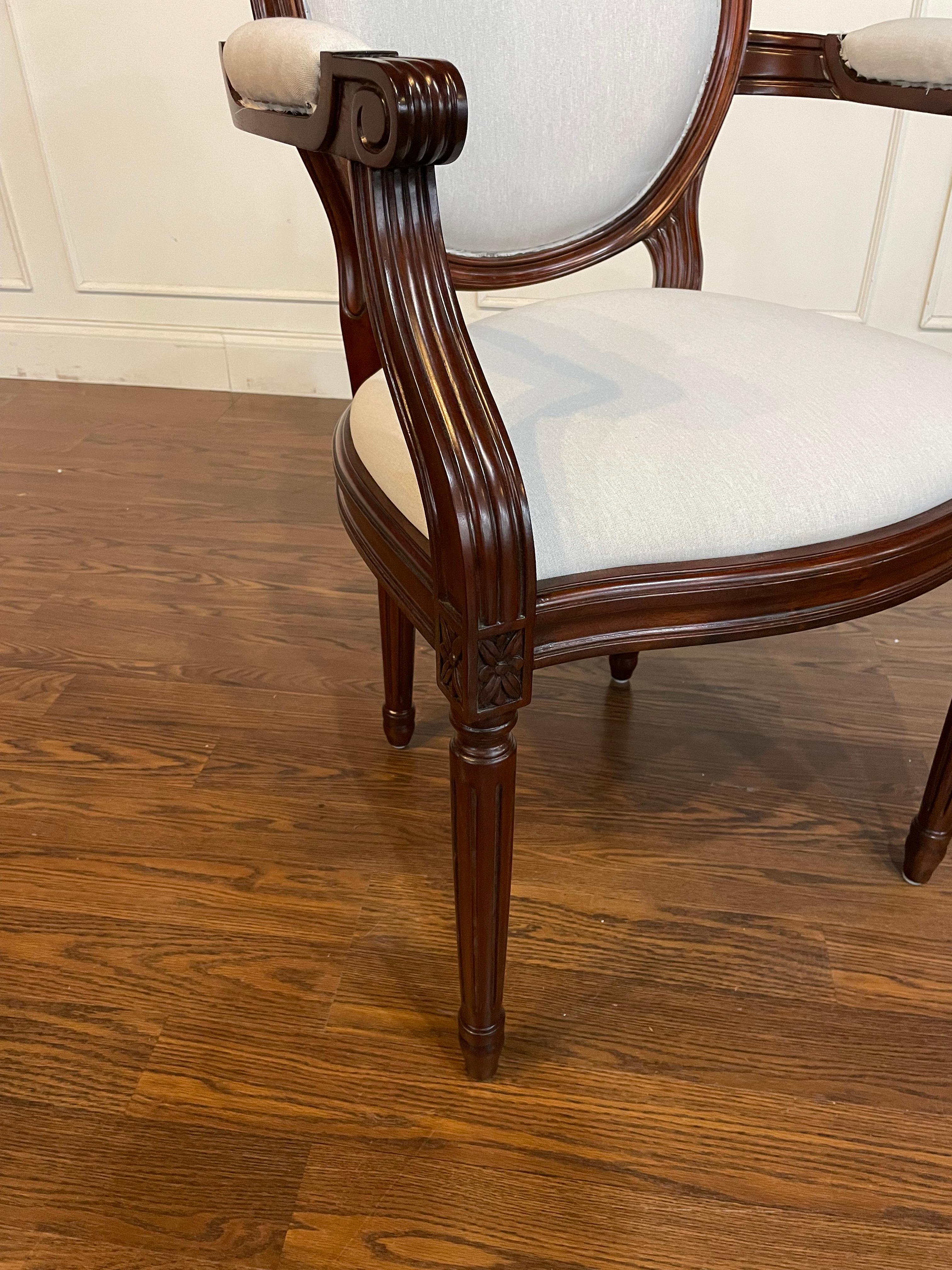 Set of Eight Louis XVI Upholstered Dining Chairs by Leighton Hall  In New Condition For Sale In Suwanee, GA