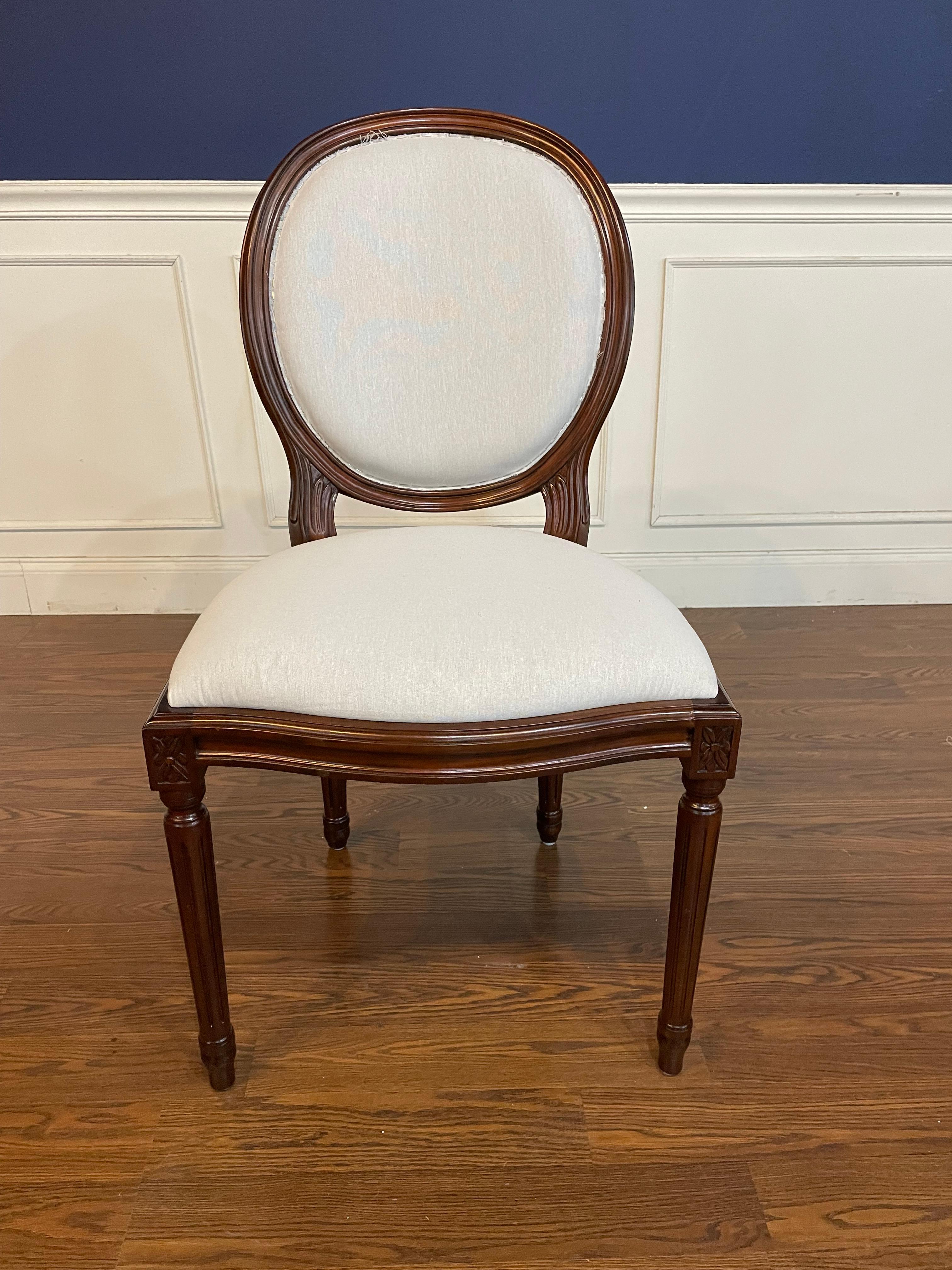 Set of Eight Louis XVI Upholstered Dining Chairs by Leighton Hall  For Sale 1