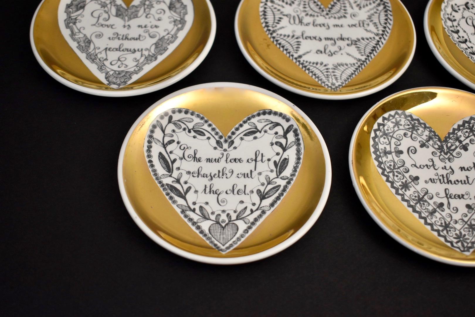 Set of Eight LOVE Fornasetti Coasters In Good Condition In Dallas, TX