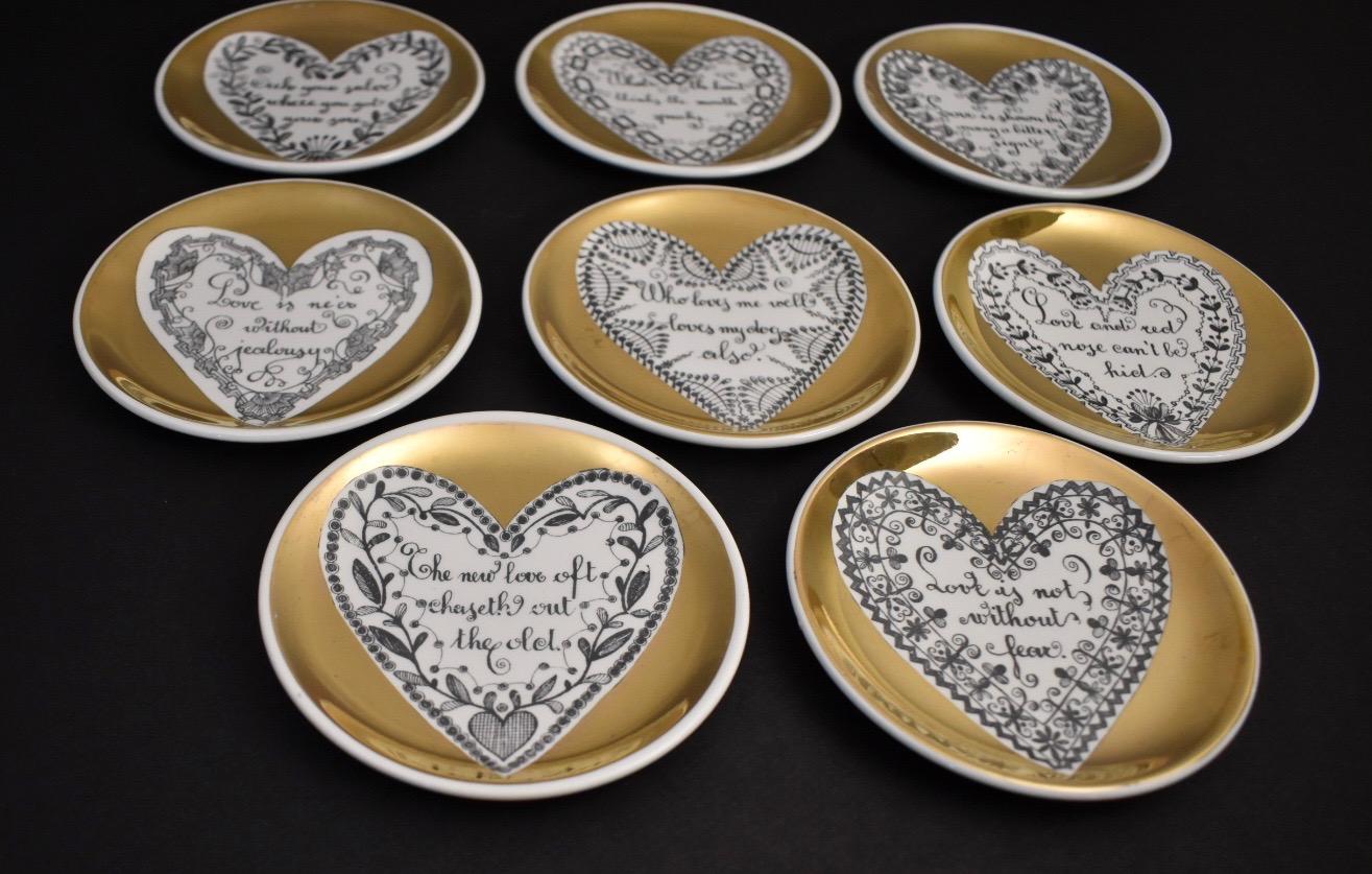 Ceramic Set of Eight LOVE Fornasetti Coasters