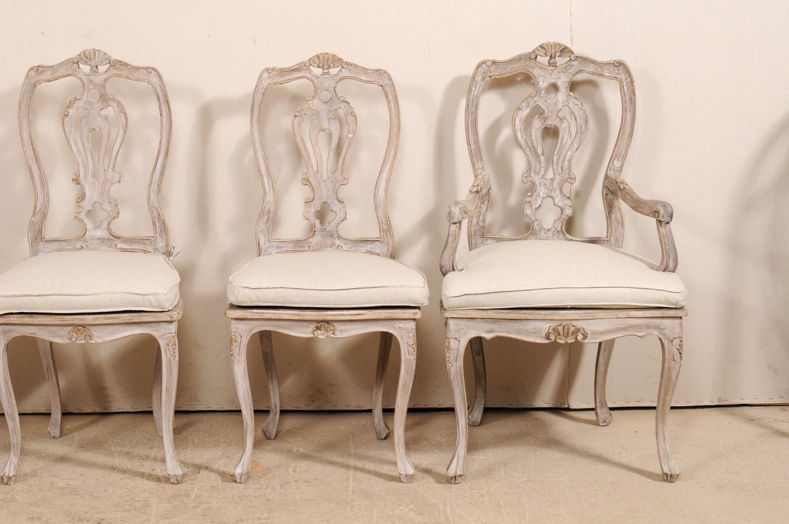 Set of Eight Lovely Italian Ornately Carved & Pierced-Splat Back Dining Chairs  2